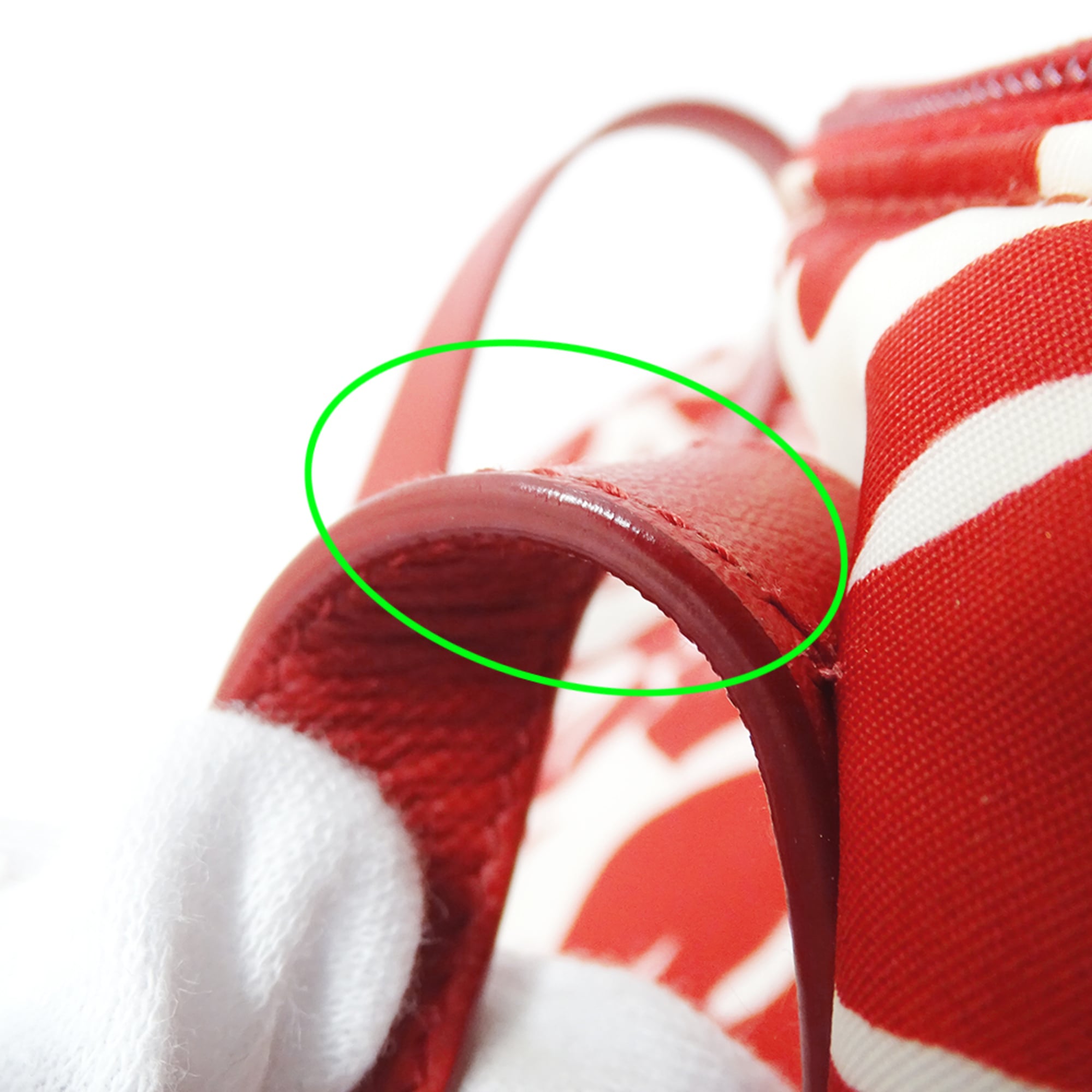 Prada Red Color White Nylon Handbag Shoulder Bag Tote Bag (Pre-Owned)
