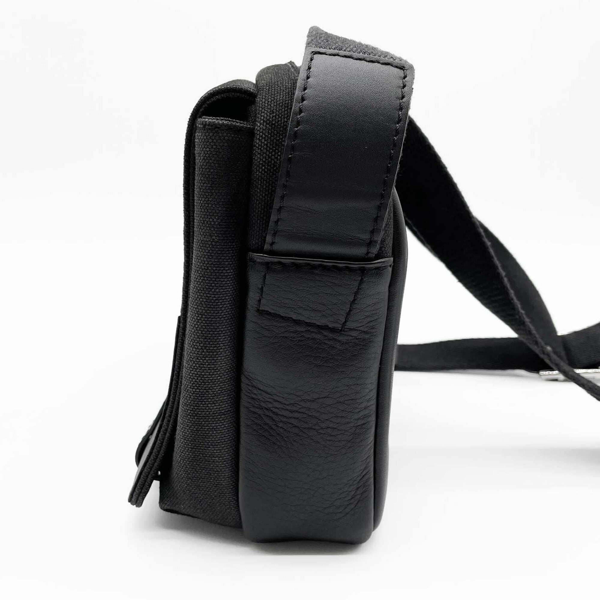 Loewe Black Gray Canvas Leather Messenger Bag Shoulder Bag (Pre-Owned)