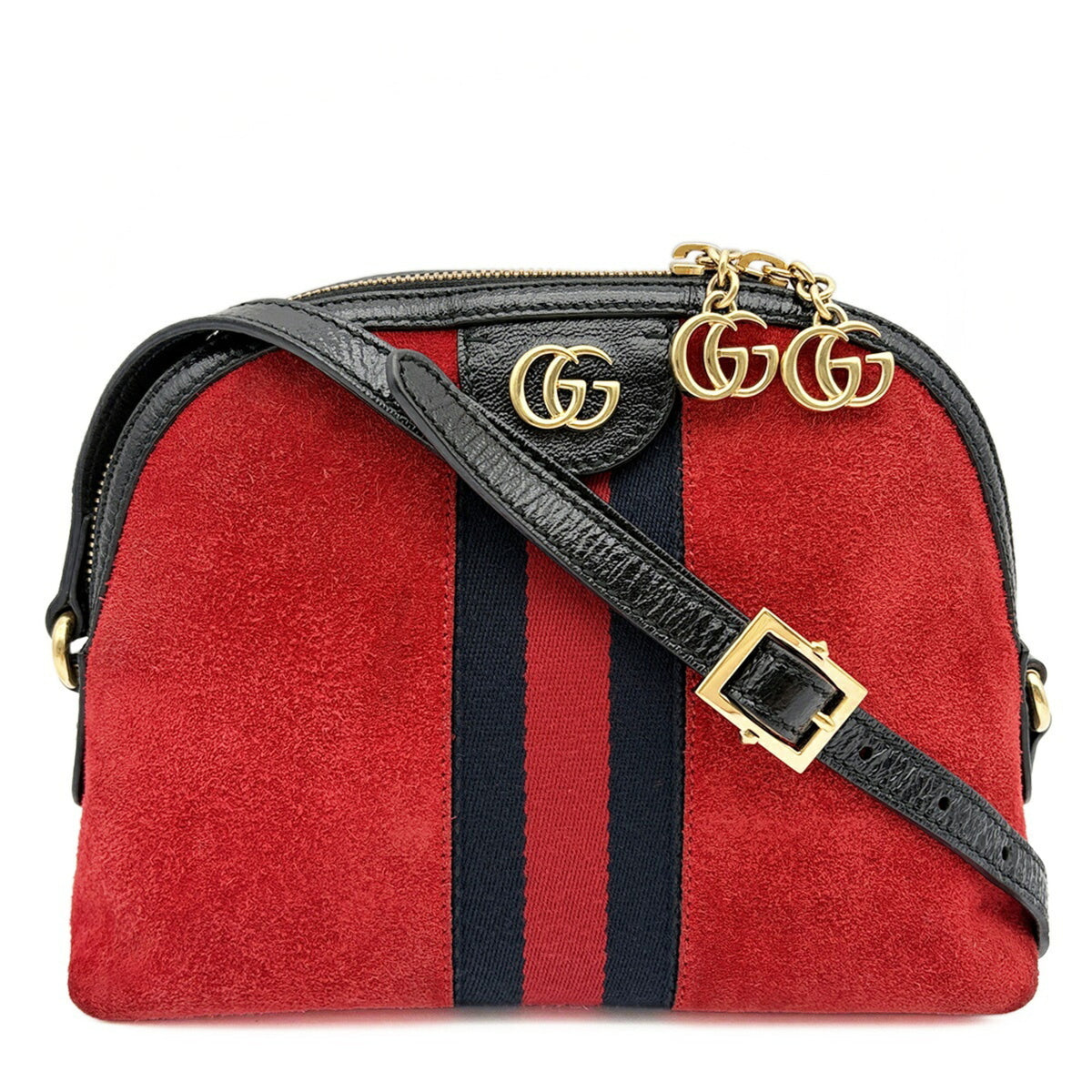 Gucci Black Red Color Suede Leather Shoulder Bag (Pre-Owned)