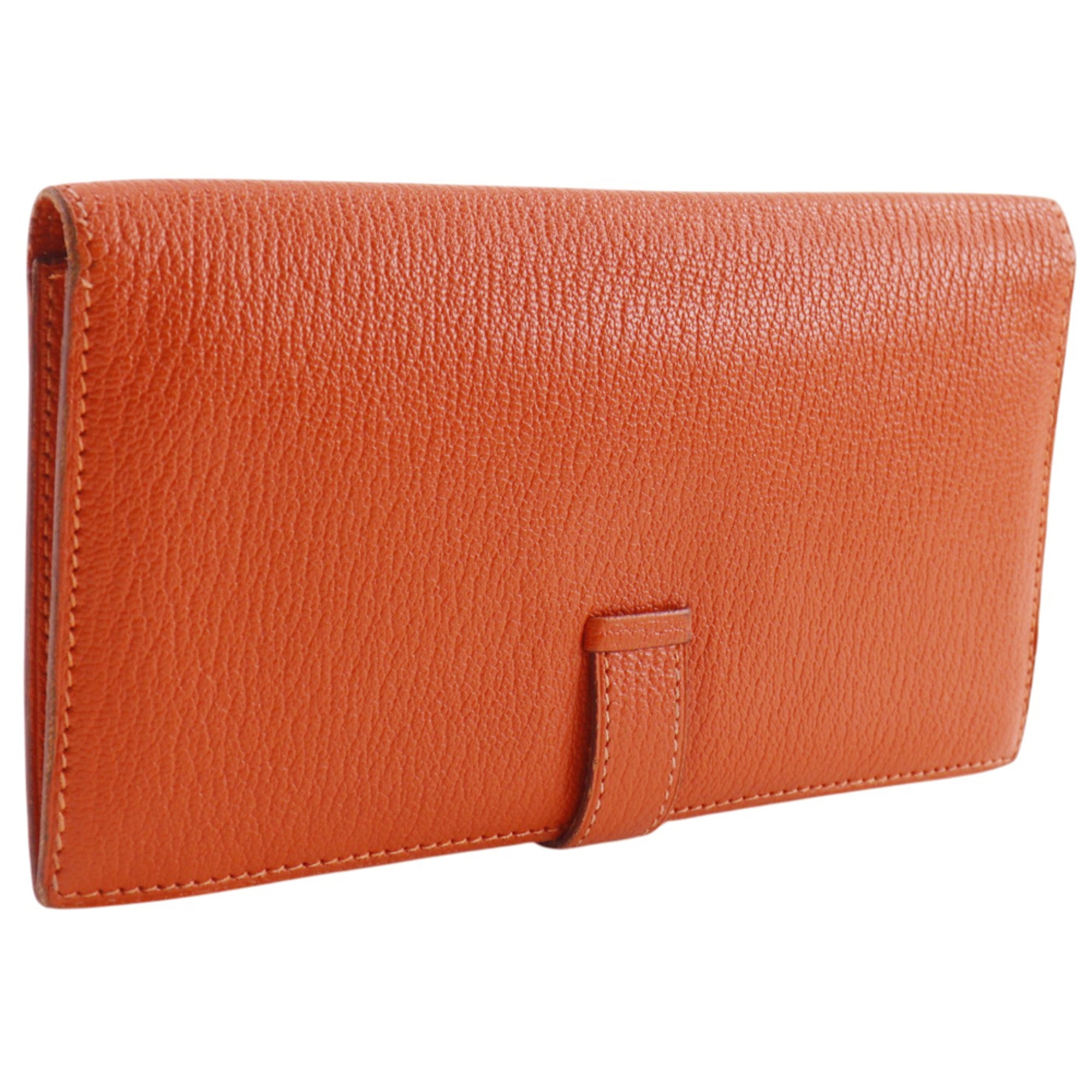 Hermes Orange Chevre Leather Long Wallet (Bi-Fold) (Pre-Owned)