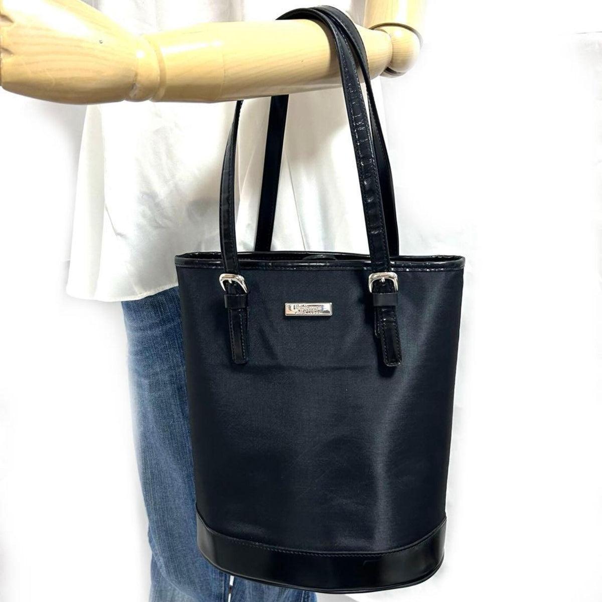 Blue Label Black Nylon Leather Shoulder Bag Tote Bag (Pre-Owned)