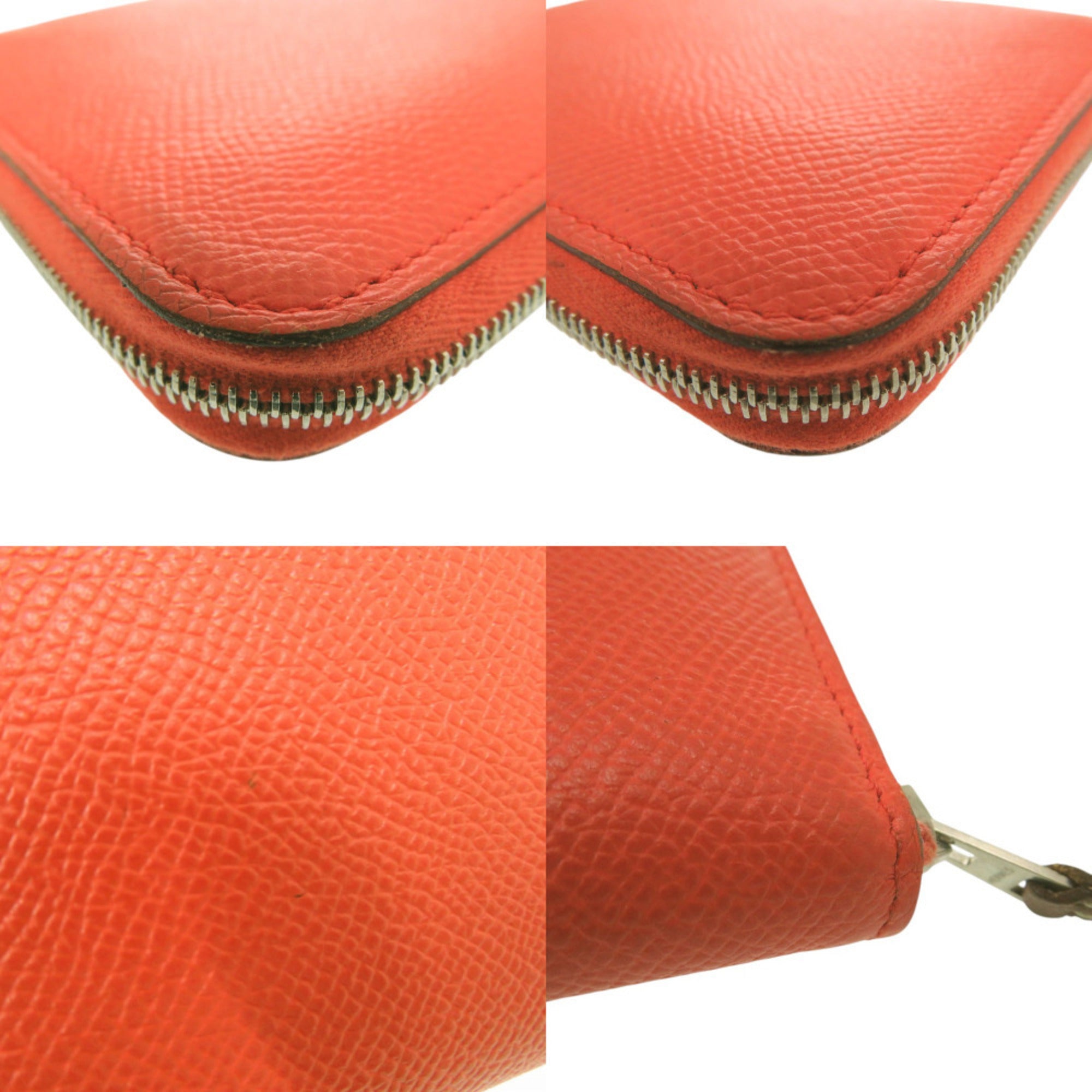Hermes Orange Leather Silk Coin Purse/Coin Case (Pre-Owned)