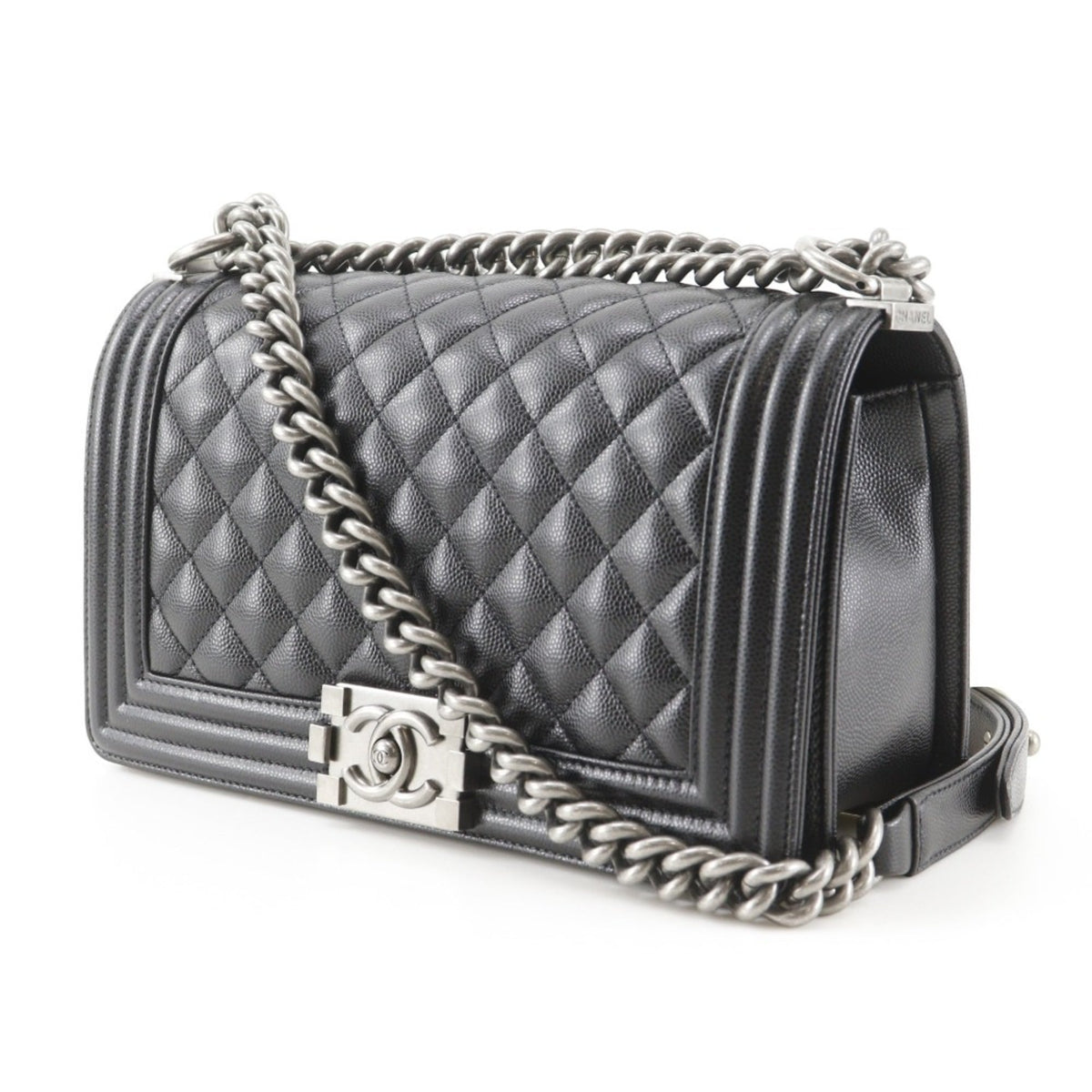 Chanel Boy Chanel Black Grained Calfskin Shoulder Bag (Pre-Owned)