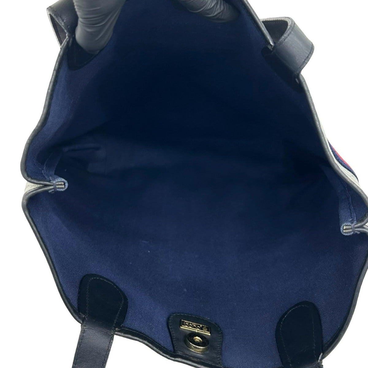 Gucci Navy Red Color Leather Pvc Shoulder Bag Tote Bag (Pre-Owned)
