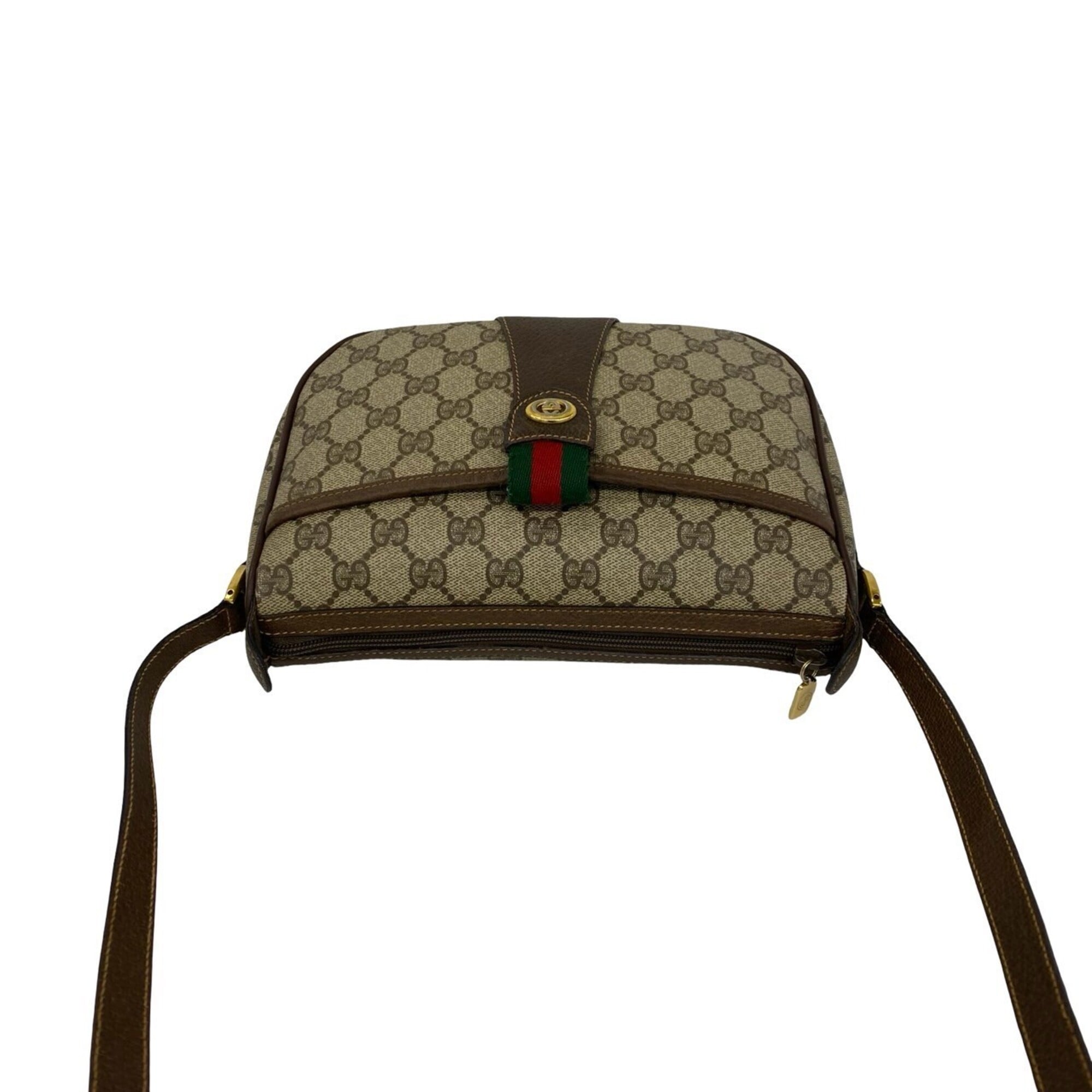 Gucci Brown Green Red Color Leather Pvc Shoulder Bag (Pre-Owned)