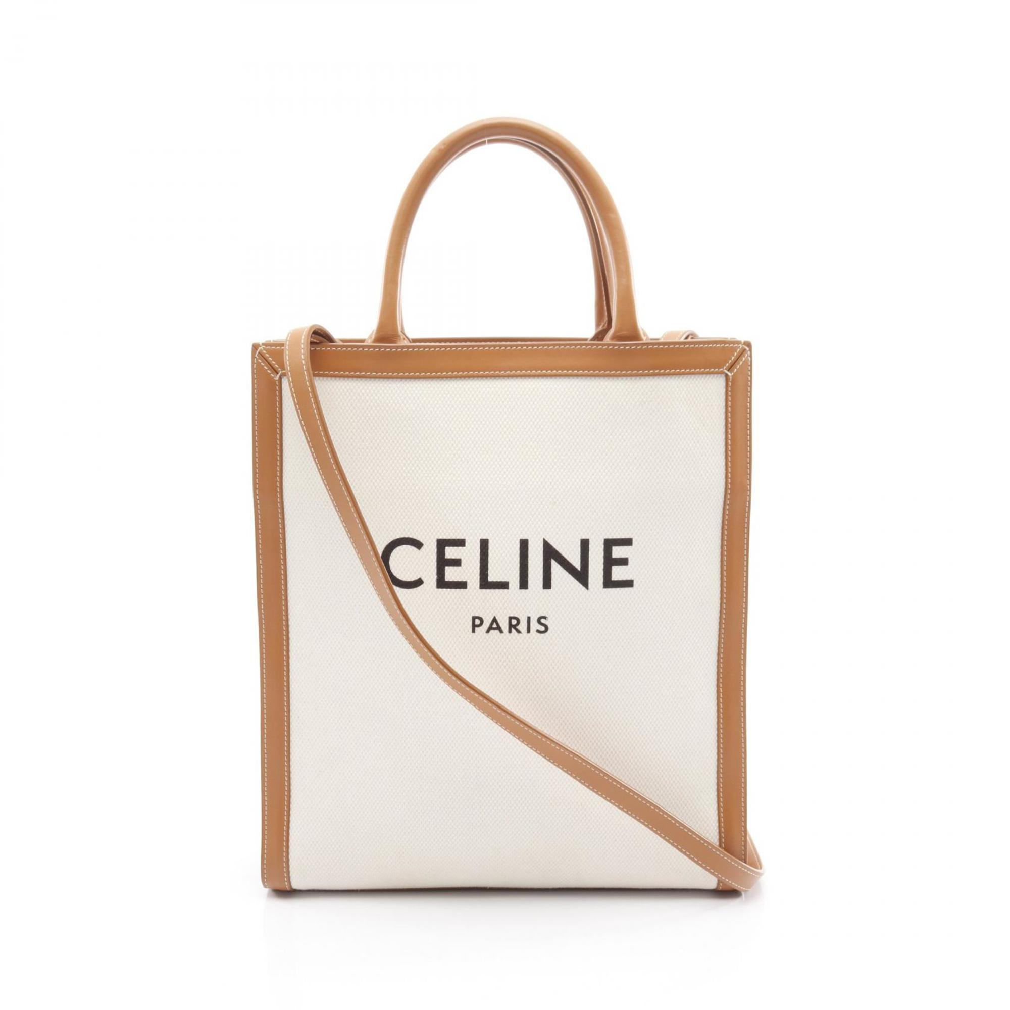 Celine Cabas Brown White Canvas Leather Tote Bag (Pre-Owned)