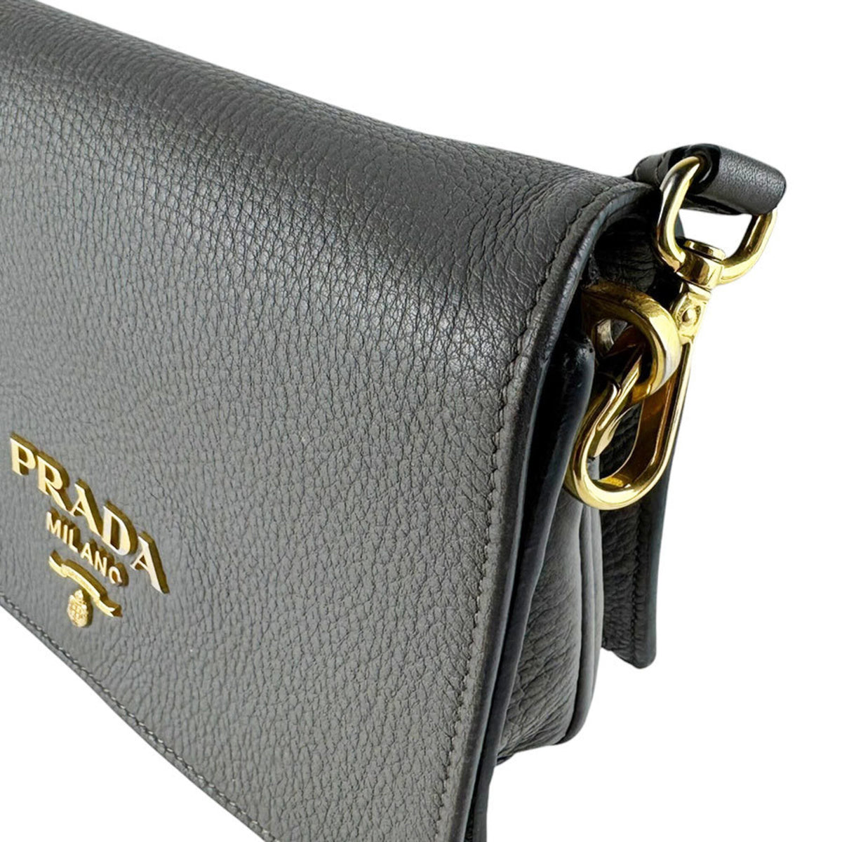 Prada Gray Leather Shoulder Bag (Pre-Owned)