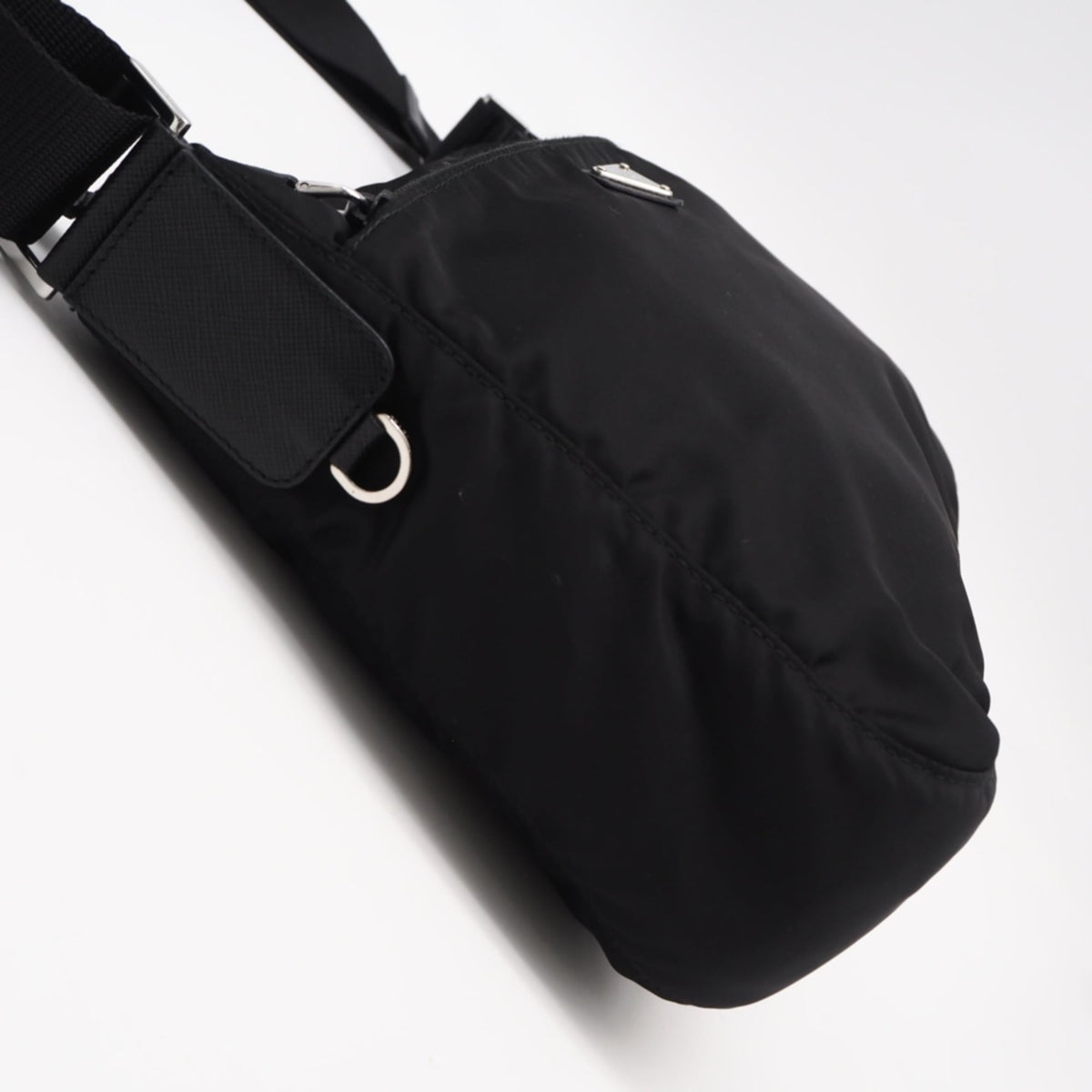 Prada Saffiano Black Nylon Leather Shoulder Bag (Pre-Owned)