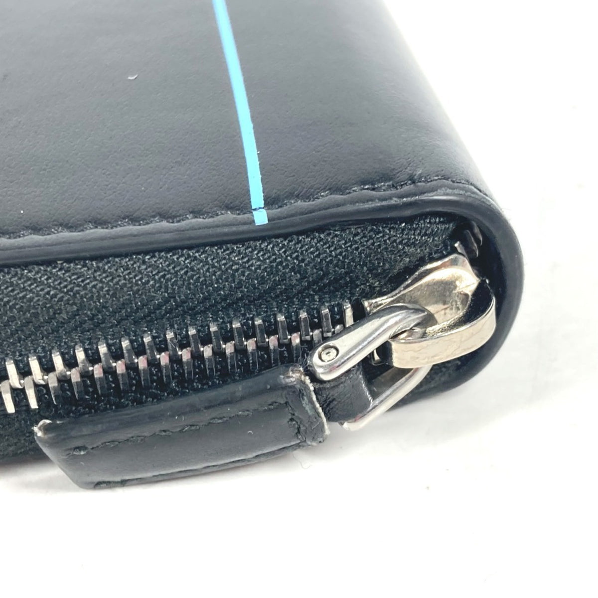 Prada Black Blue Leather Long Wallet (Bi-Fold) (Pre-Owned)