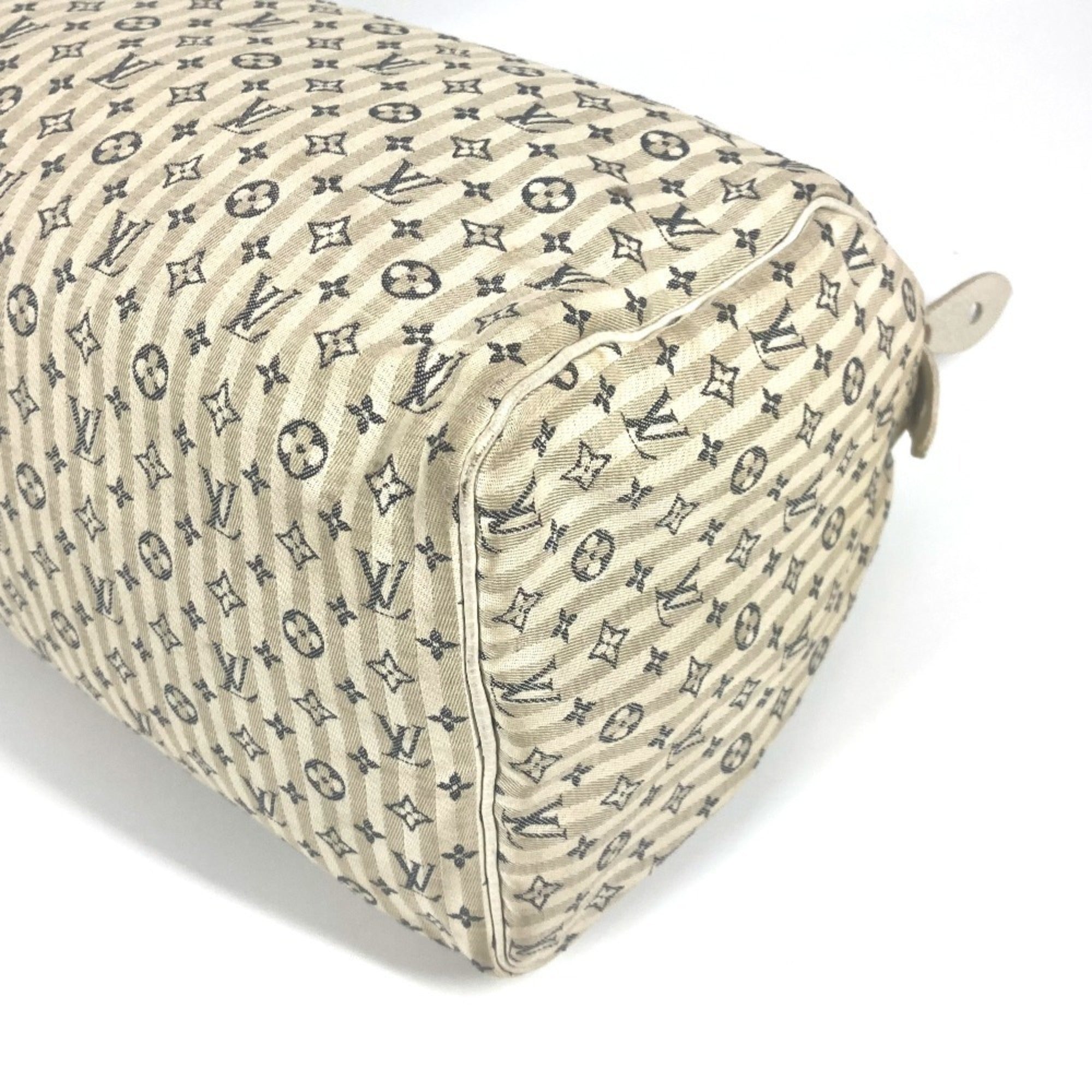 Louis Vuitton Monogram Mini Lin Navy White Monogram Mini Lin Boston Bag Handbag (Pre-Owned)