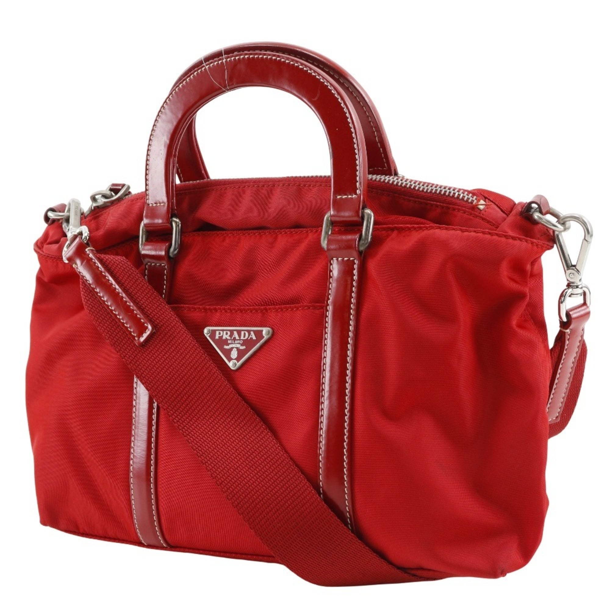 Prada Red Color Nylon Handbag (Pre-Owned)