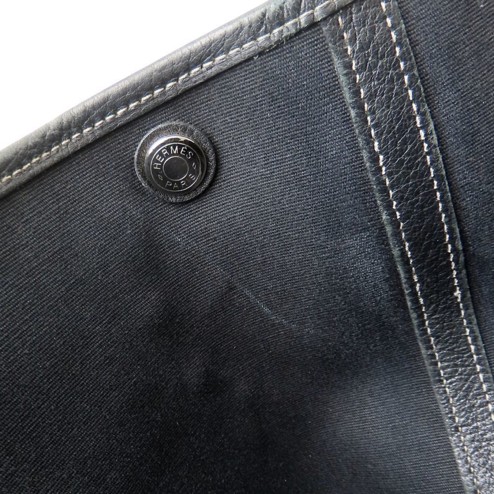 Hermes Black Toile Officier Buffalo Leather Handbag (Pre-Owned)