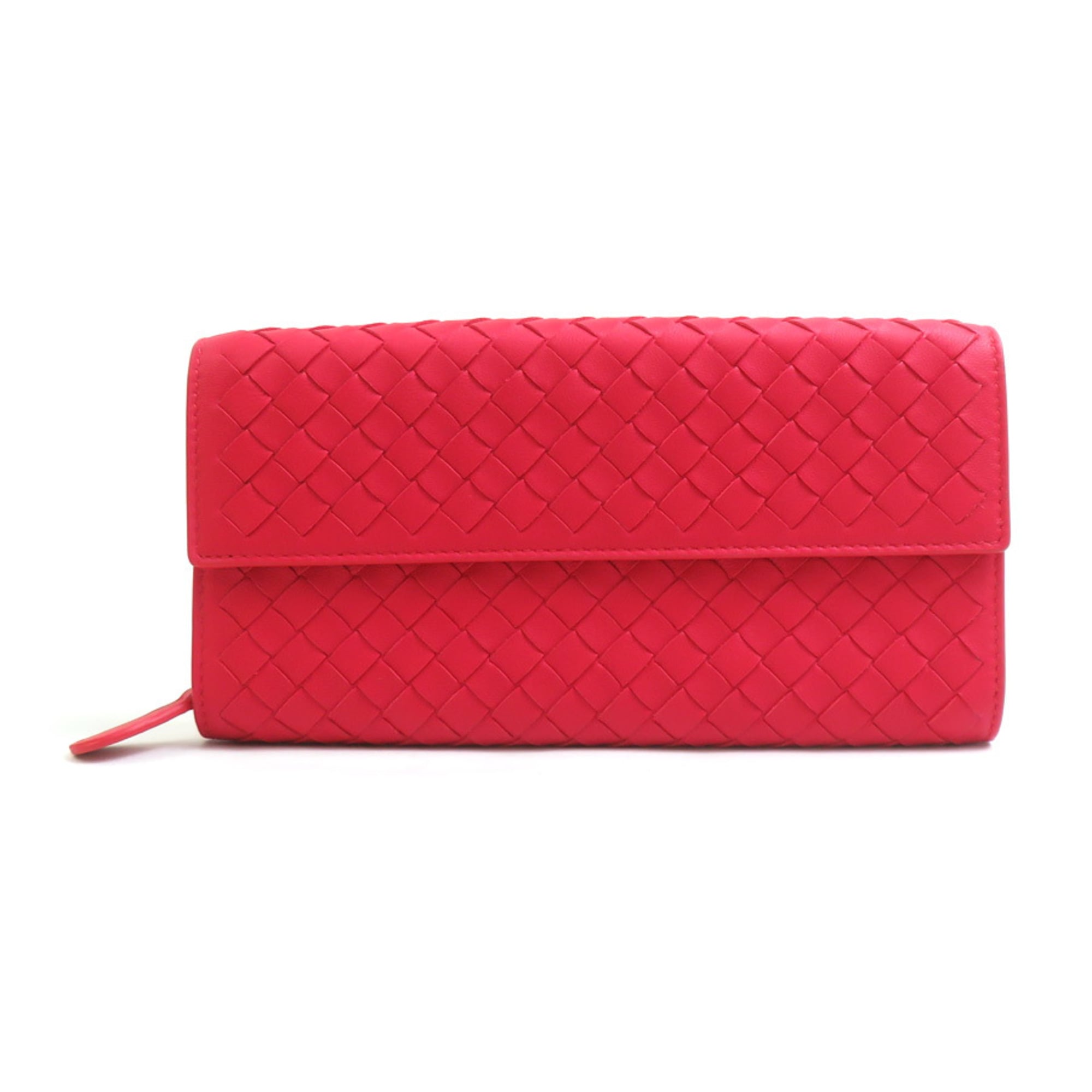 Bottega Veneta Red Color Intrecciato Long Wallet (Bi-Fold) (Pre-Owned)