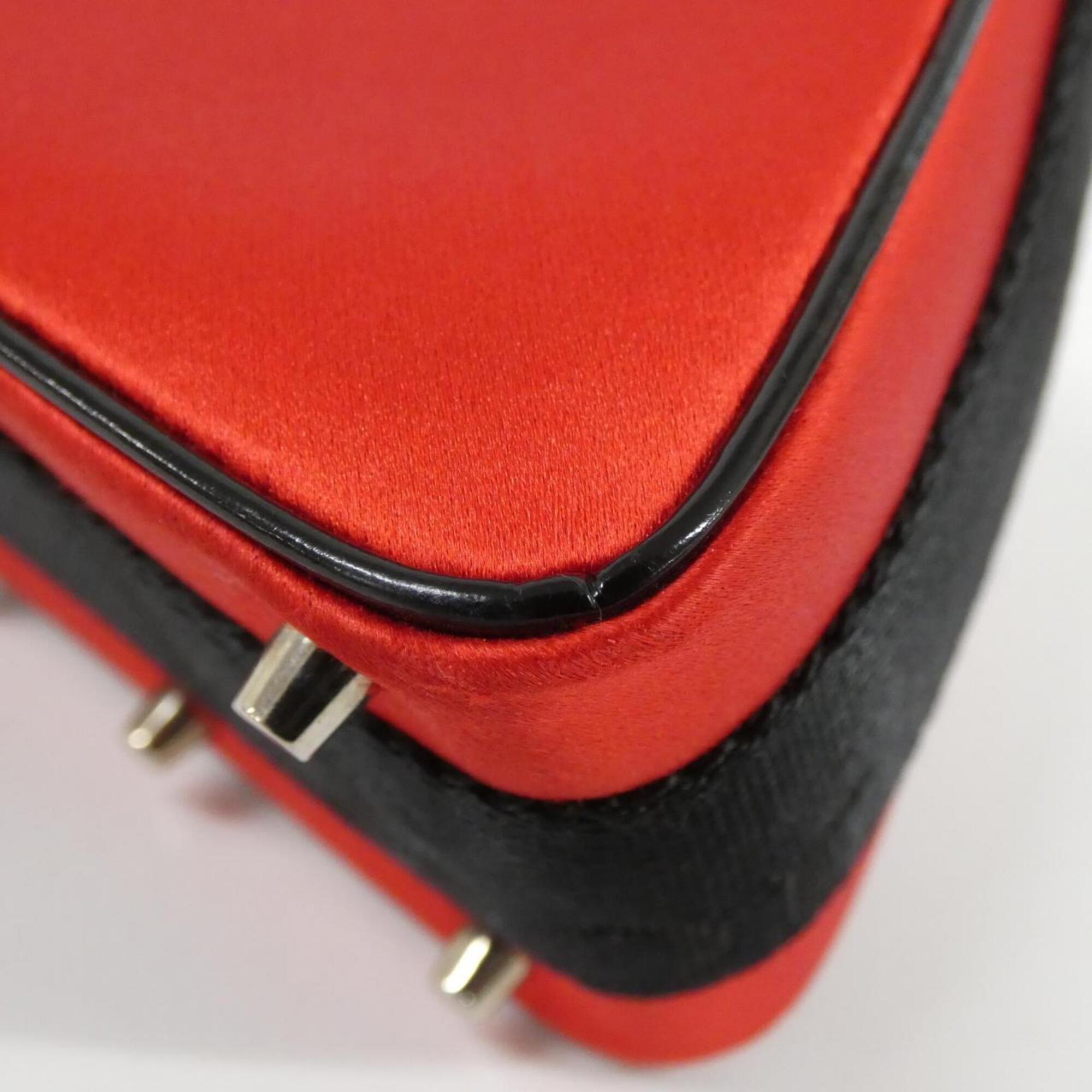 Christian Dior Black Red Color Satin Handbag (Pre-Owned)
