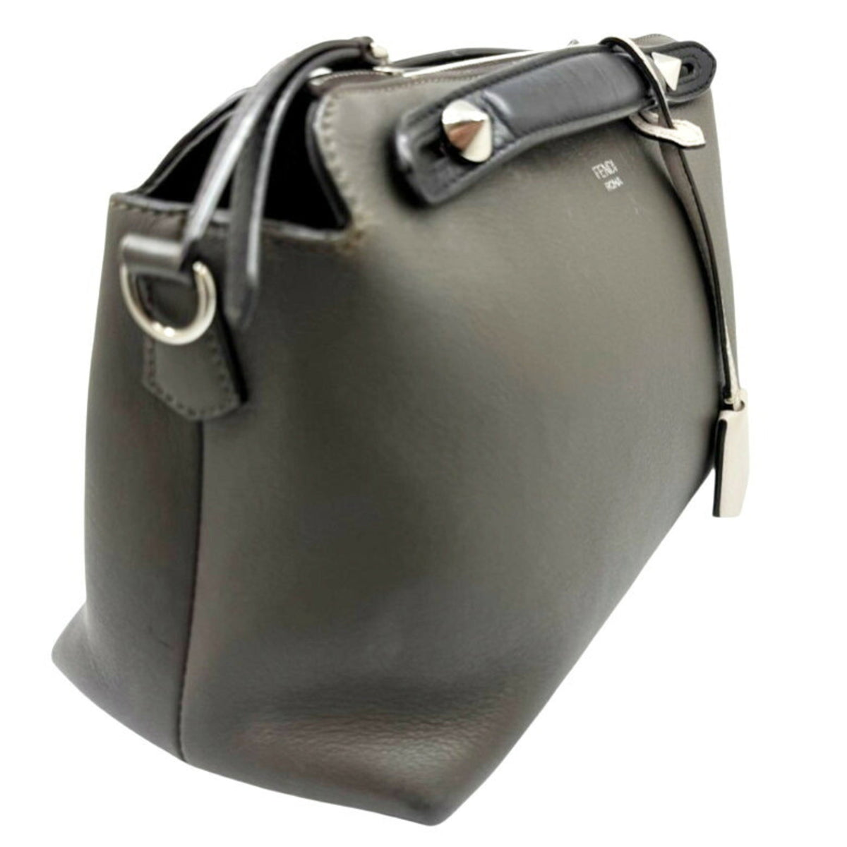 Fendi Black Gray Leather Handbag Shoulder Bag (Pre-Owned)