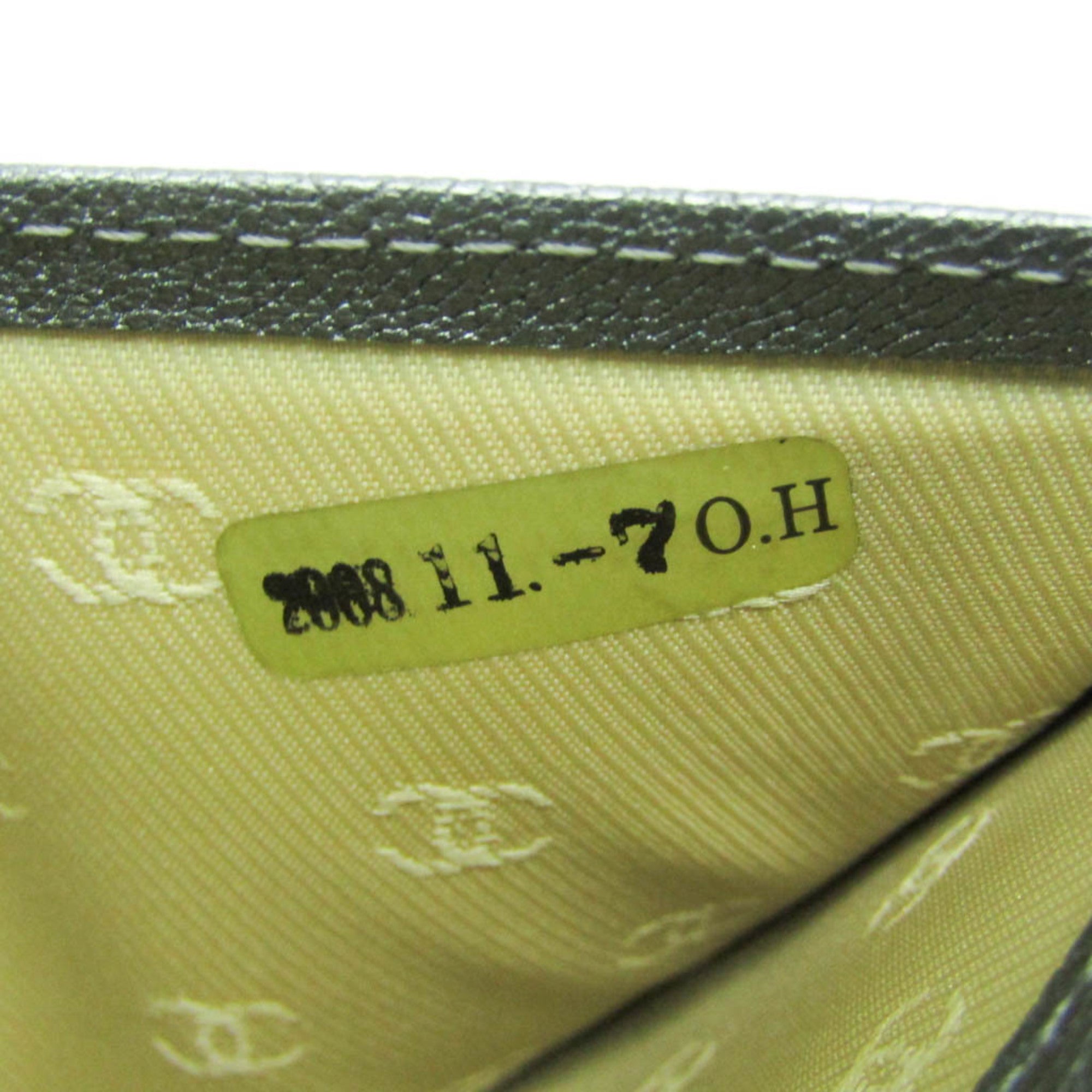 Chanel Coco Button Silver Leather Long Wallet (Bi-Fold) (Pre-Owned)