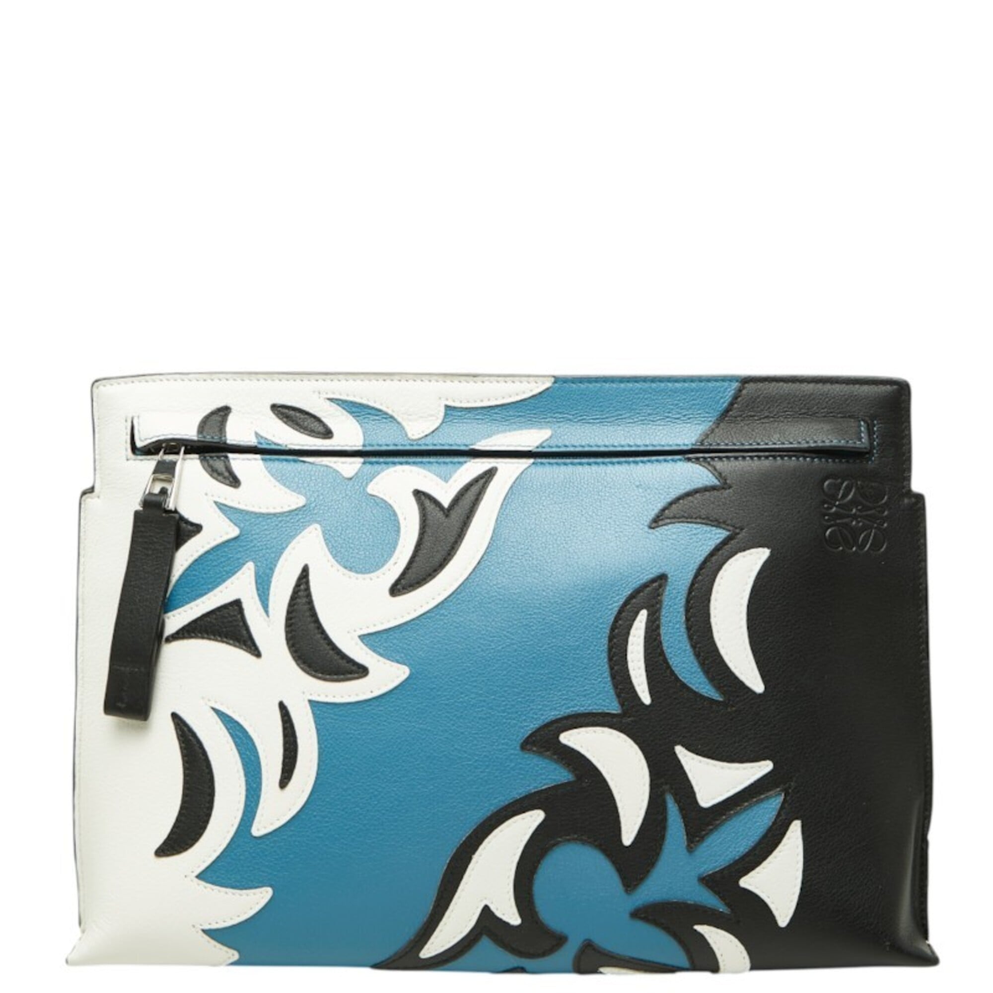 Loewe Black Blue White Leather Clutch Bag Pouch (Pre-Owned)