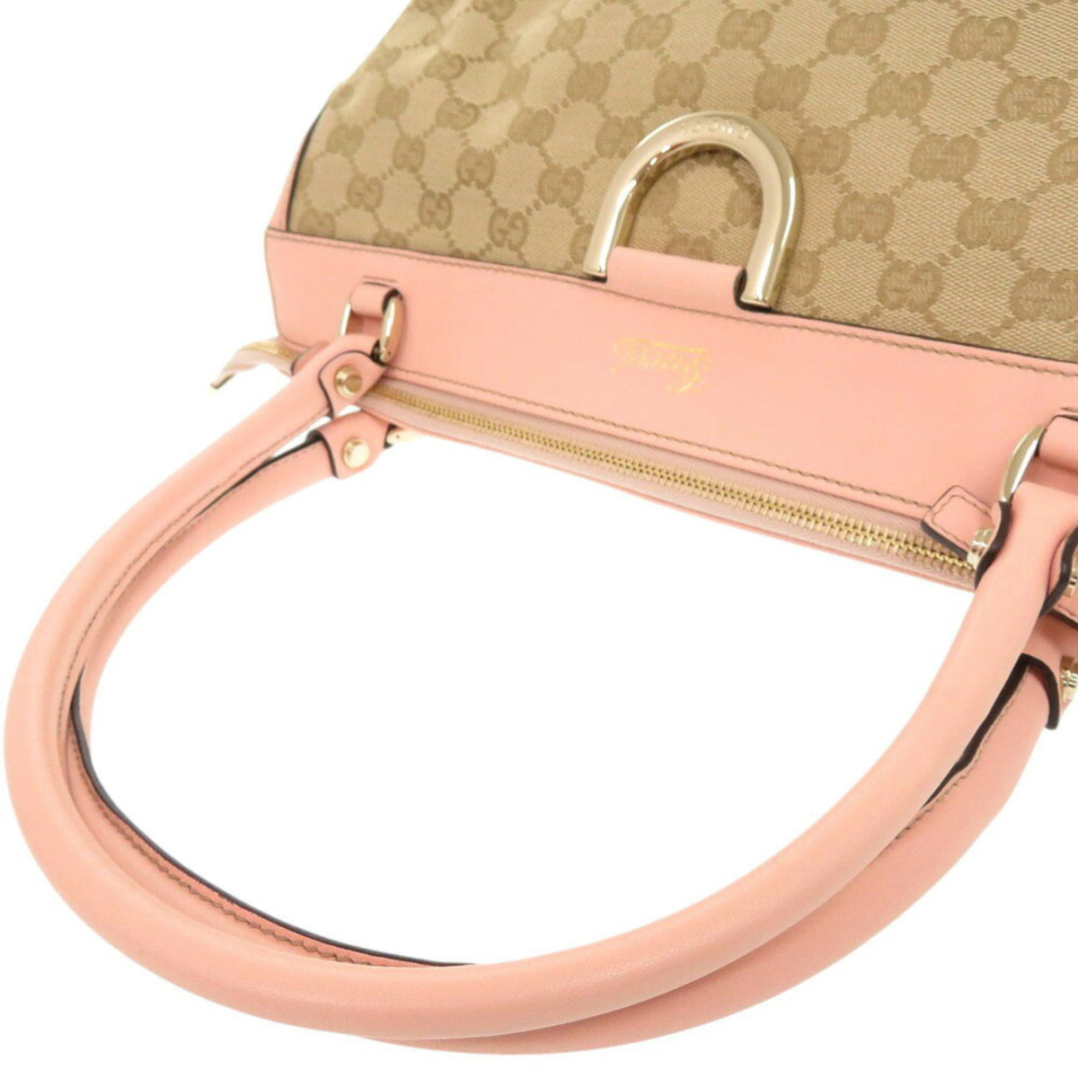 Gucci Beige Pink Gg Canvas Leather Handbag Tote Bag (Pre-Owned)