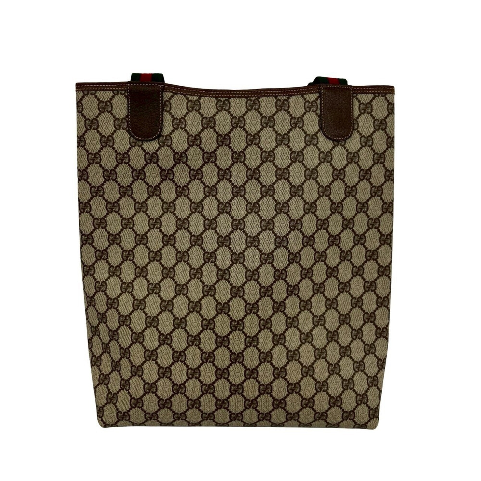Gucci Brown Green Red Color Pvc Leather Handbag Tote Bag (Pre-Owned)
