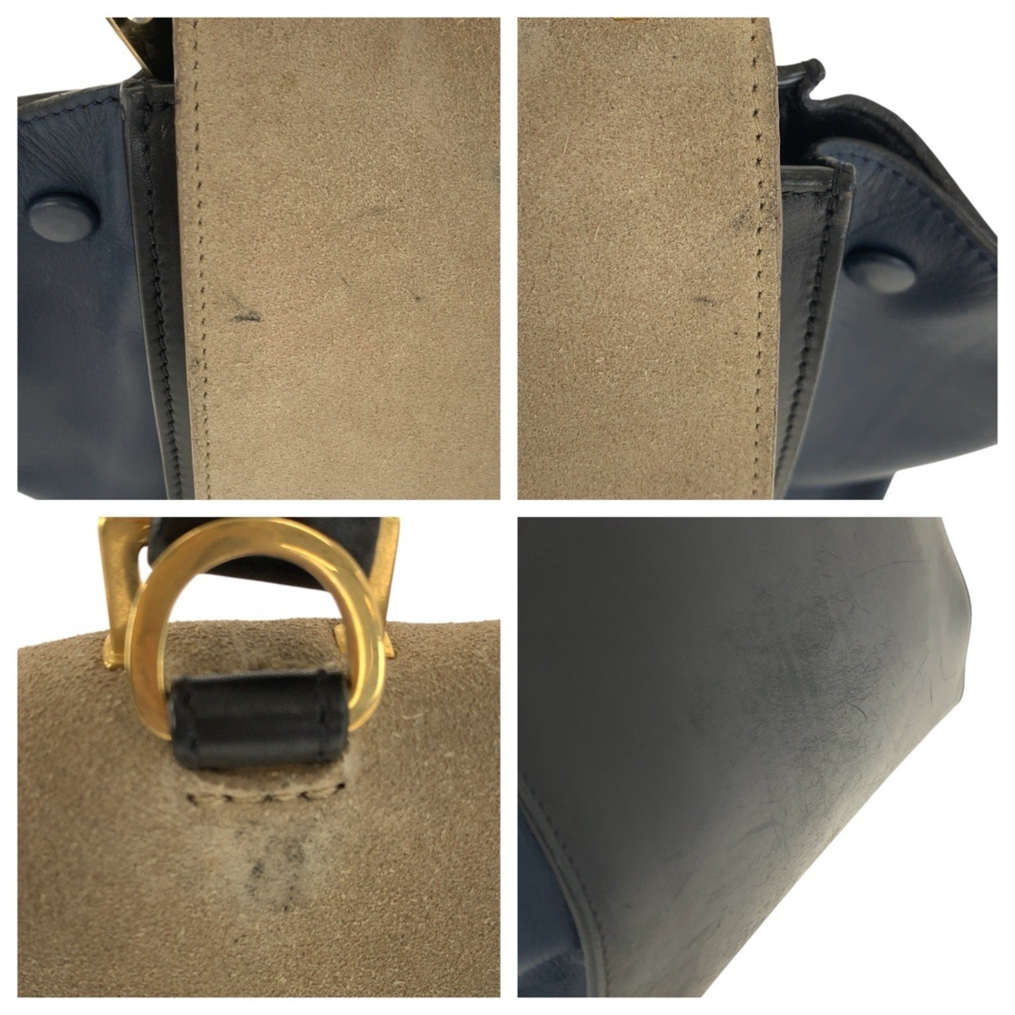 Celine Beige Navy Leather Handbag Shoulder Bag (Pre-Owned)