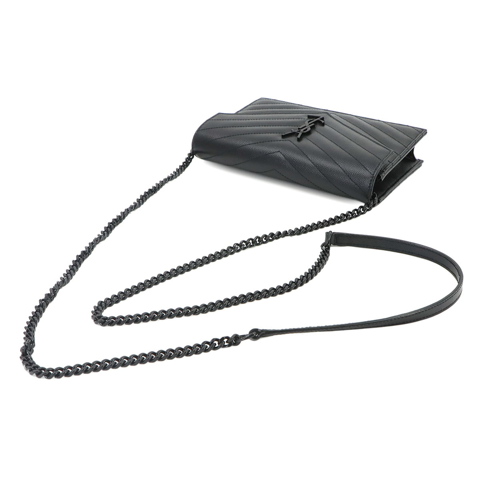 Saint Laurent Black Leather Chain/Shoulder Wallet (Pre-Owned)