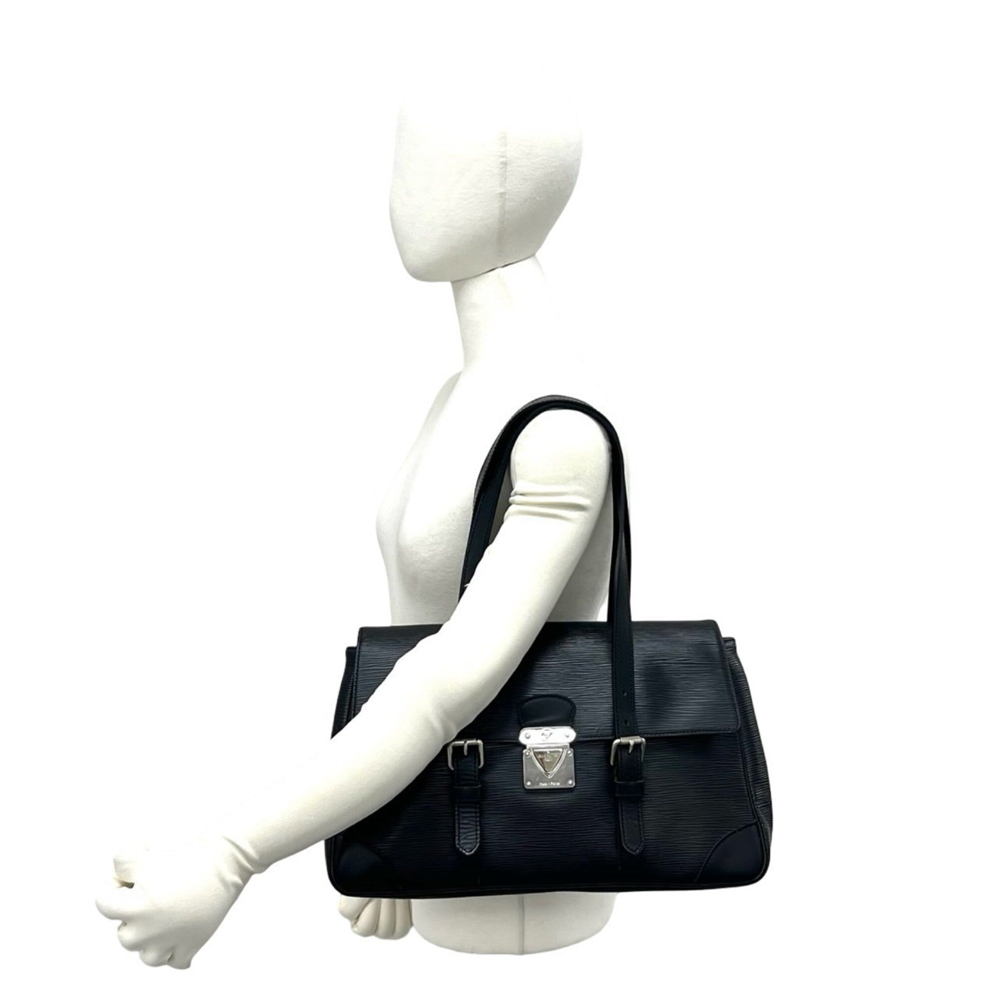 Louis Vuitton Black Leather Handbag Shoulder Bag Tote Bag (Pre-Owned)