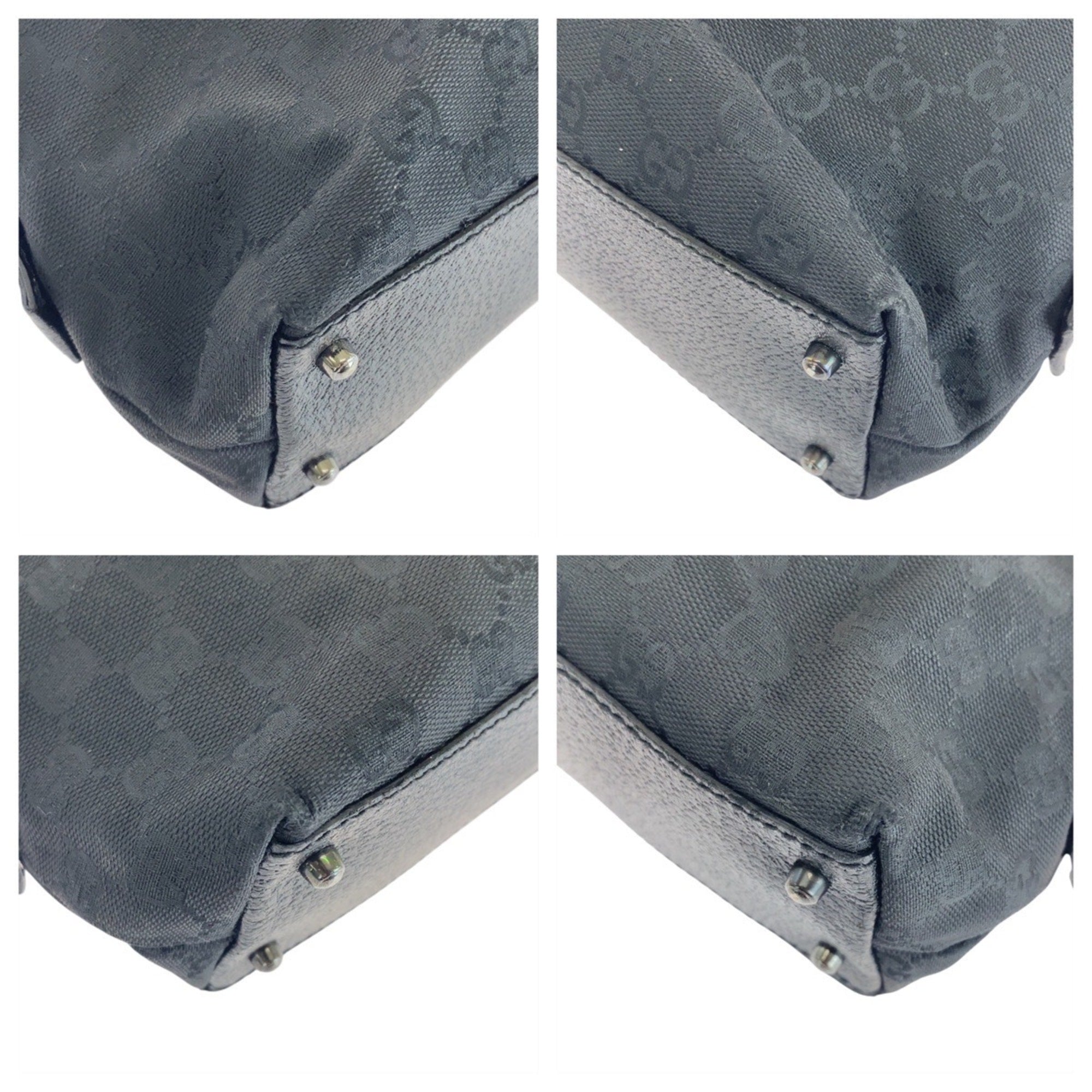 Gucci Black Gg Canvas Leather Handbag Tote Bag (Pre-Owned)