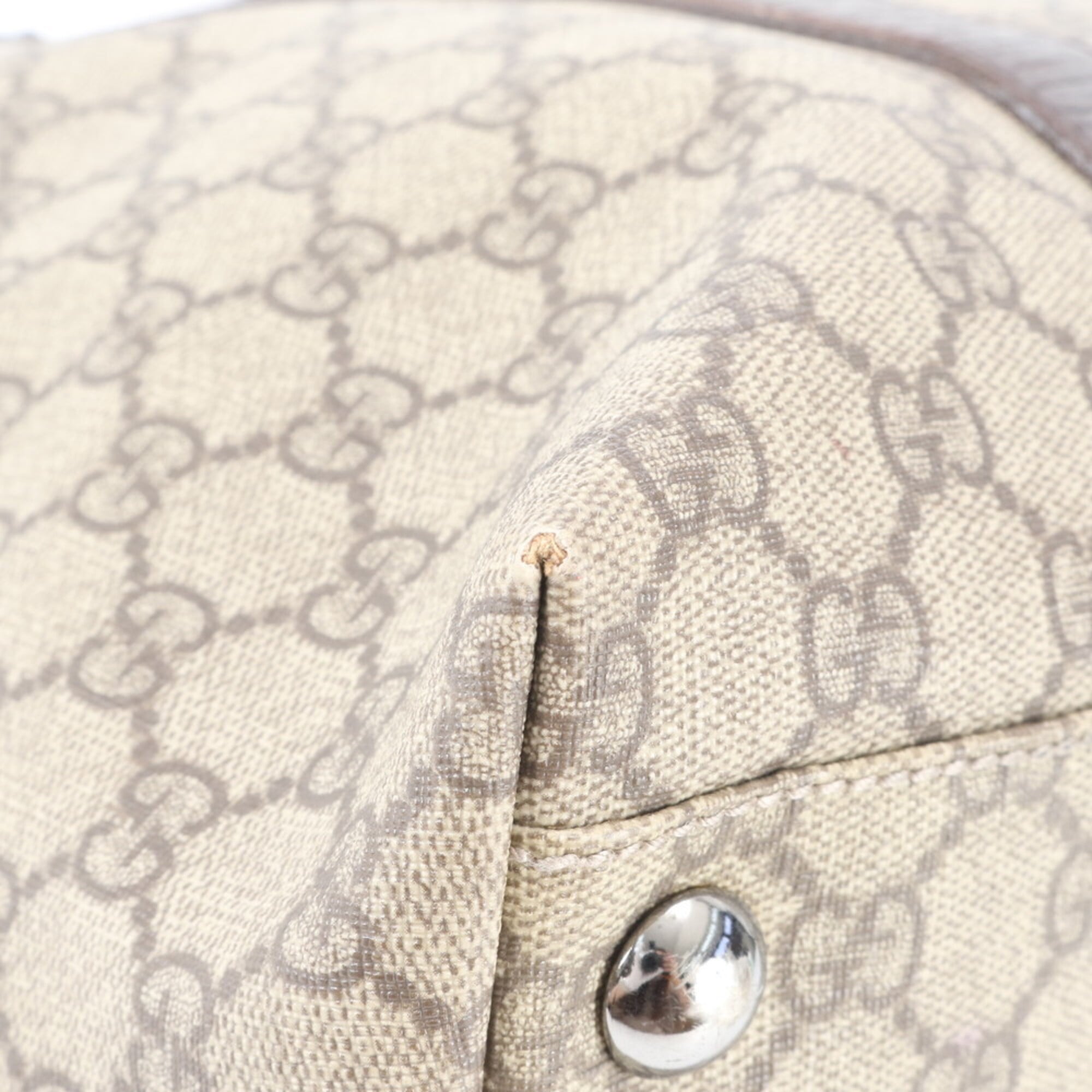 Gucci Beige Brown Leather Coated Canvas Handbag Shoulder Bag Tote Bag (Pre-Owned)