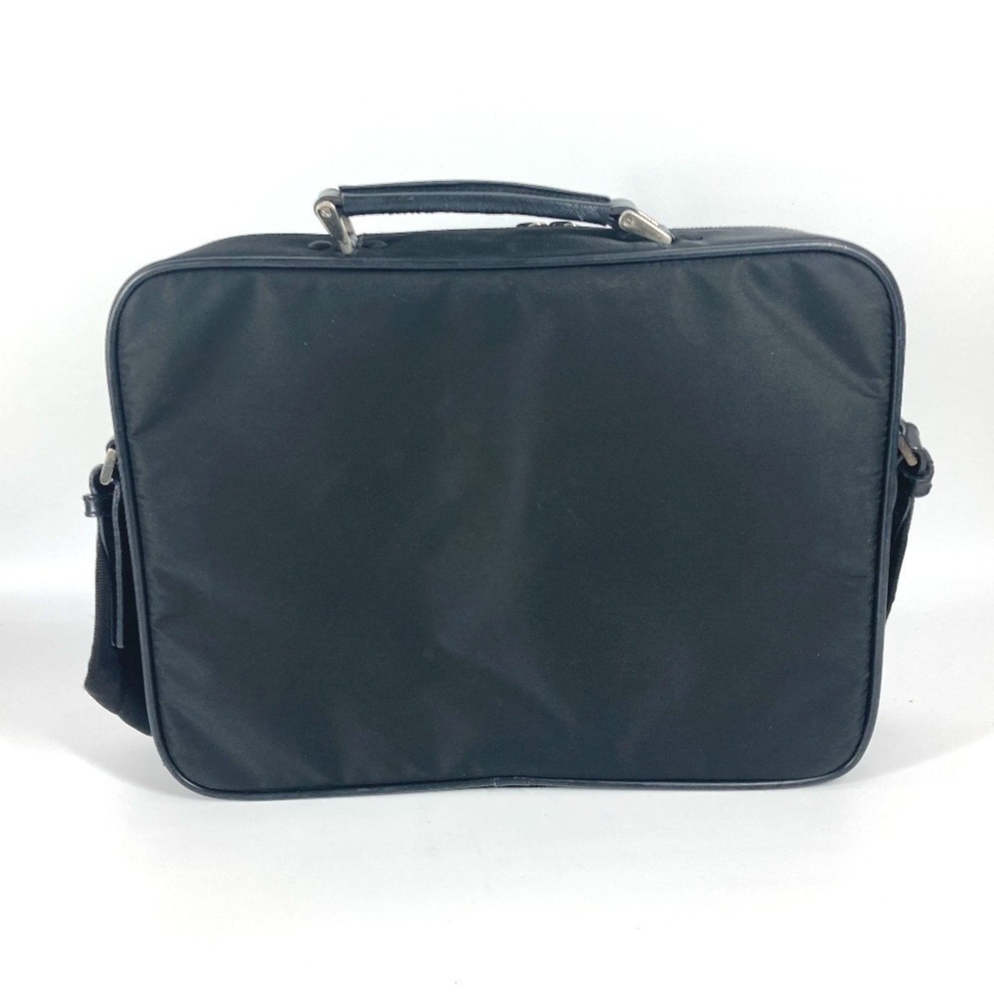 Prada Black Leather Nylon Handbag Shoulder Bag (Pre-Owned)