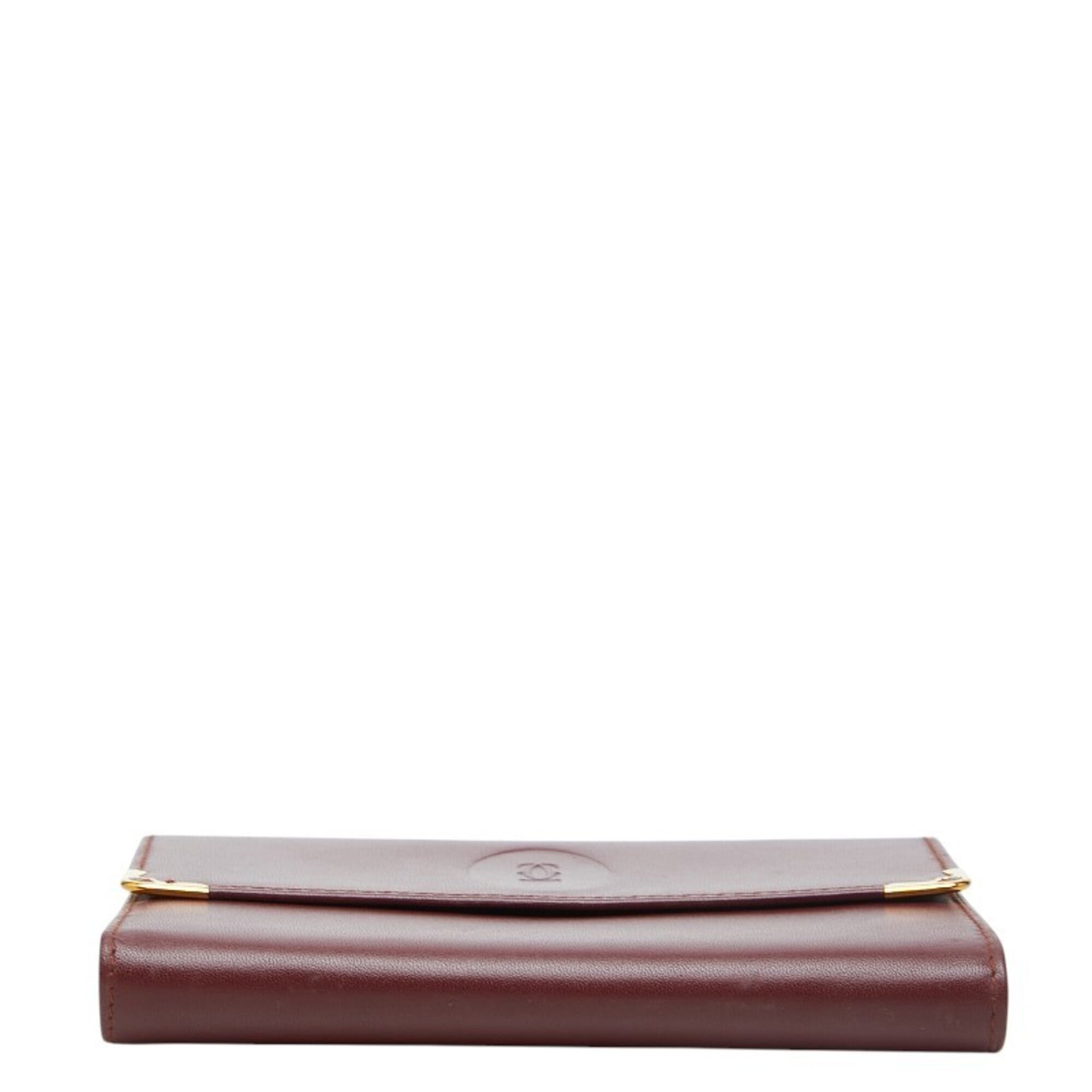 Cartier Must Bordeaux Wine Red Leather Wallet (Tri-Fold) (Pre-Owned)