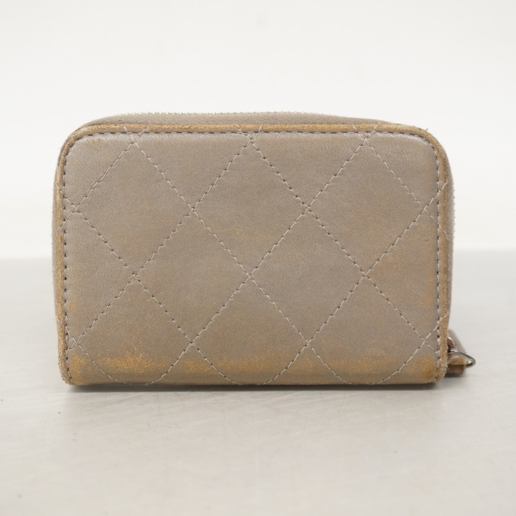 Chanel Gray Leather Coin Purse/Coin Case (Pre-Owned)