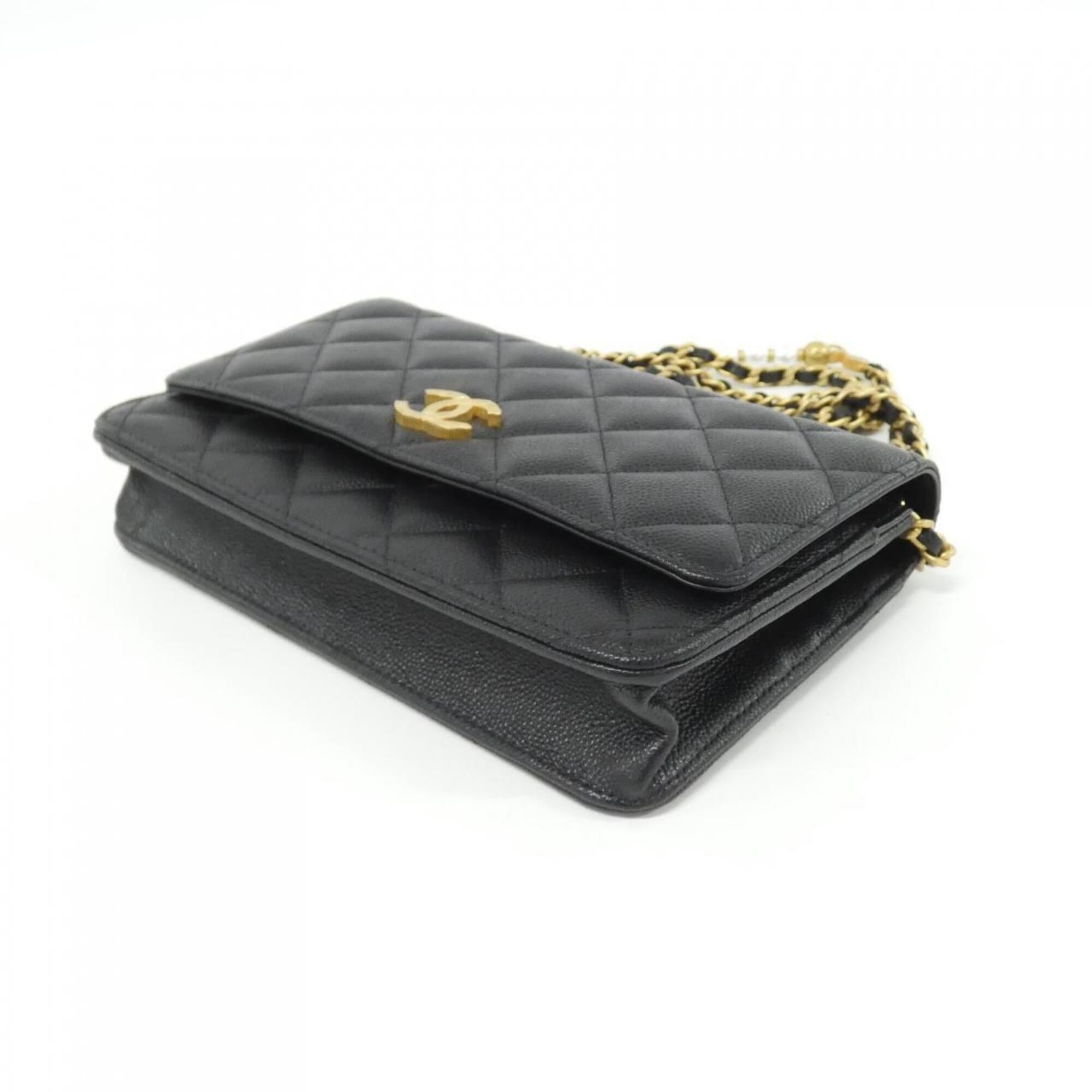 Chanel Black Grained Calfskin Chain/Shoulder Wallet (Pre-Owned)