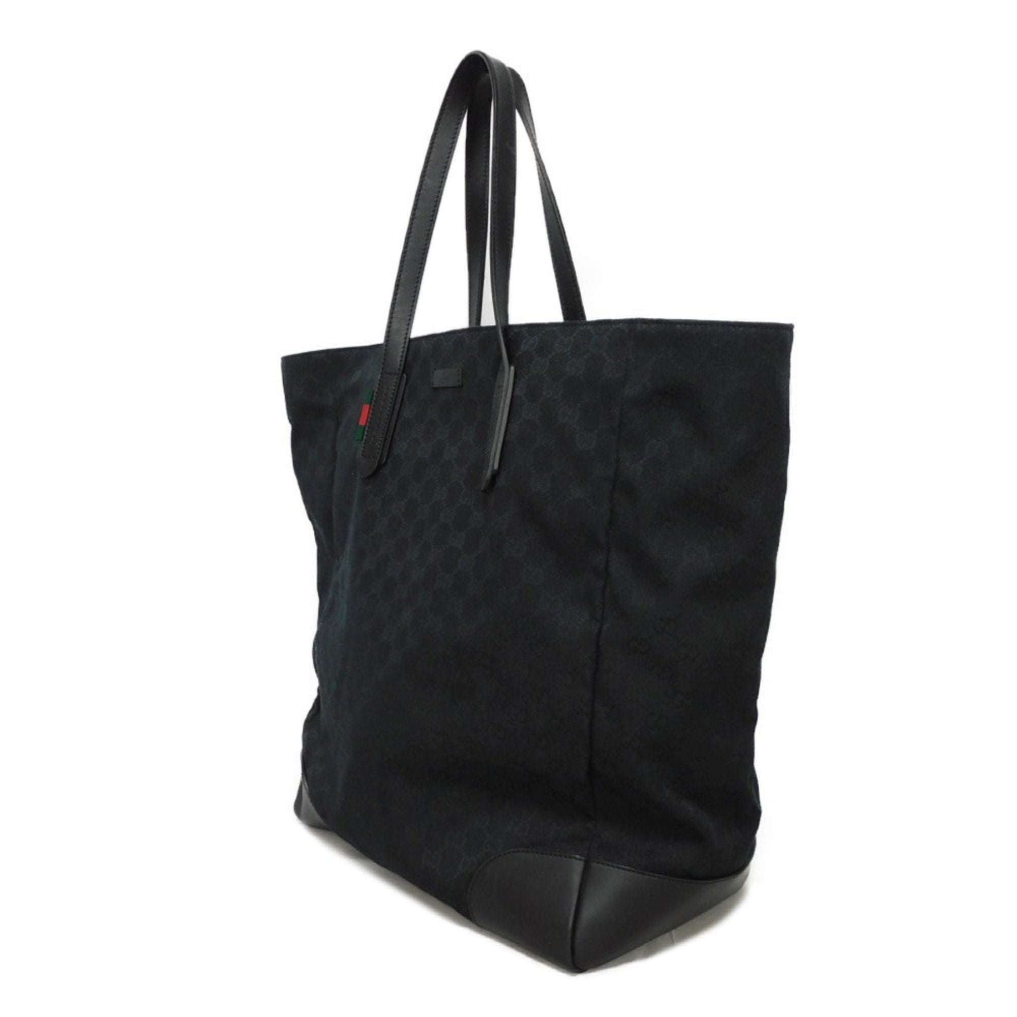 Gucci Black Gg Canvas Leather Shoulder Bag Tote Bag (Pre-Owned)