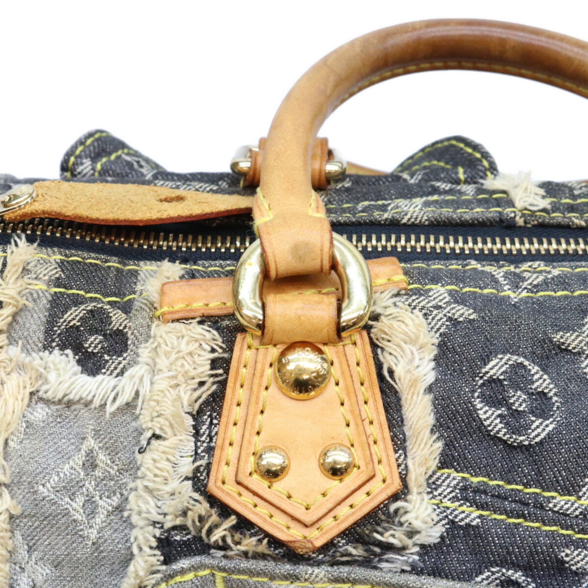 Louis Vuitton Black Brown Monogram Denim Boston Bag (Pre-Owned)