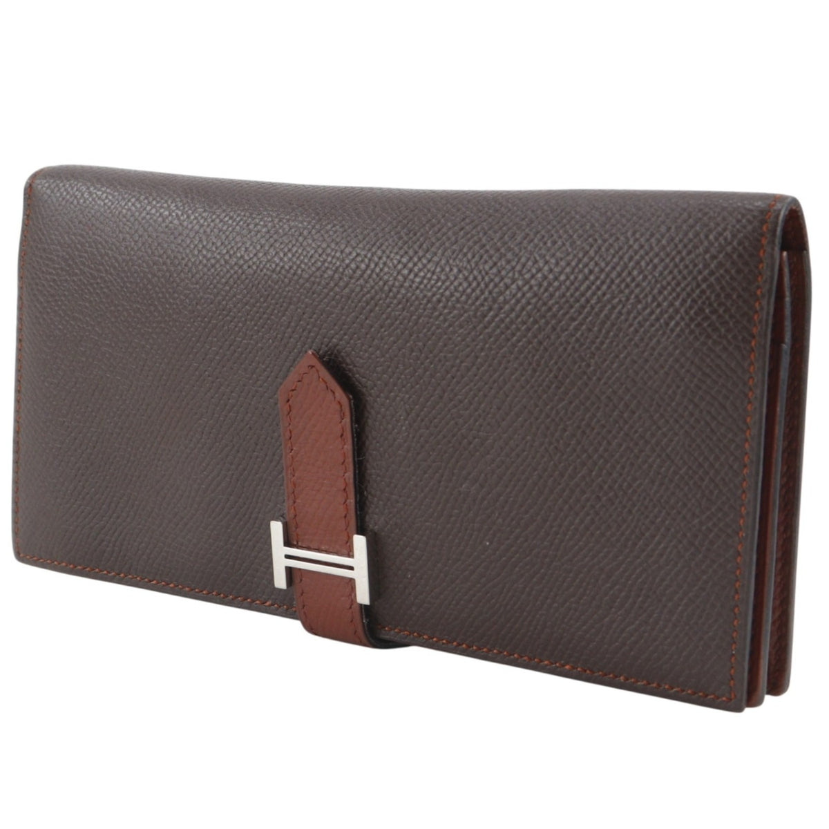 Hermes Bicolor Brown Epsom Leather Long Wallet (Bi-Fold) (Pre-Owned)
