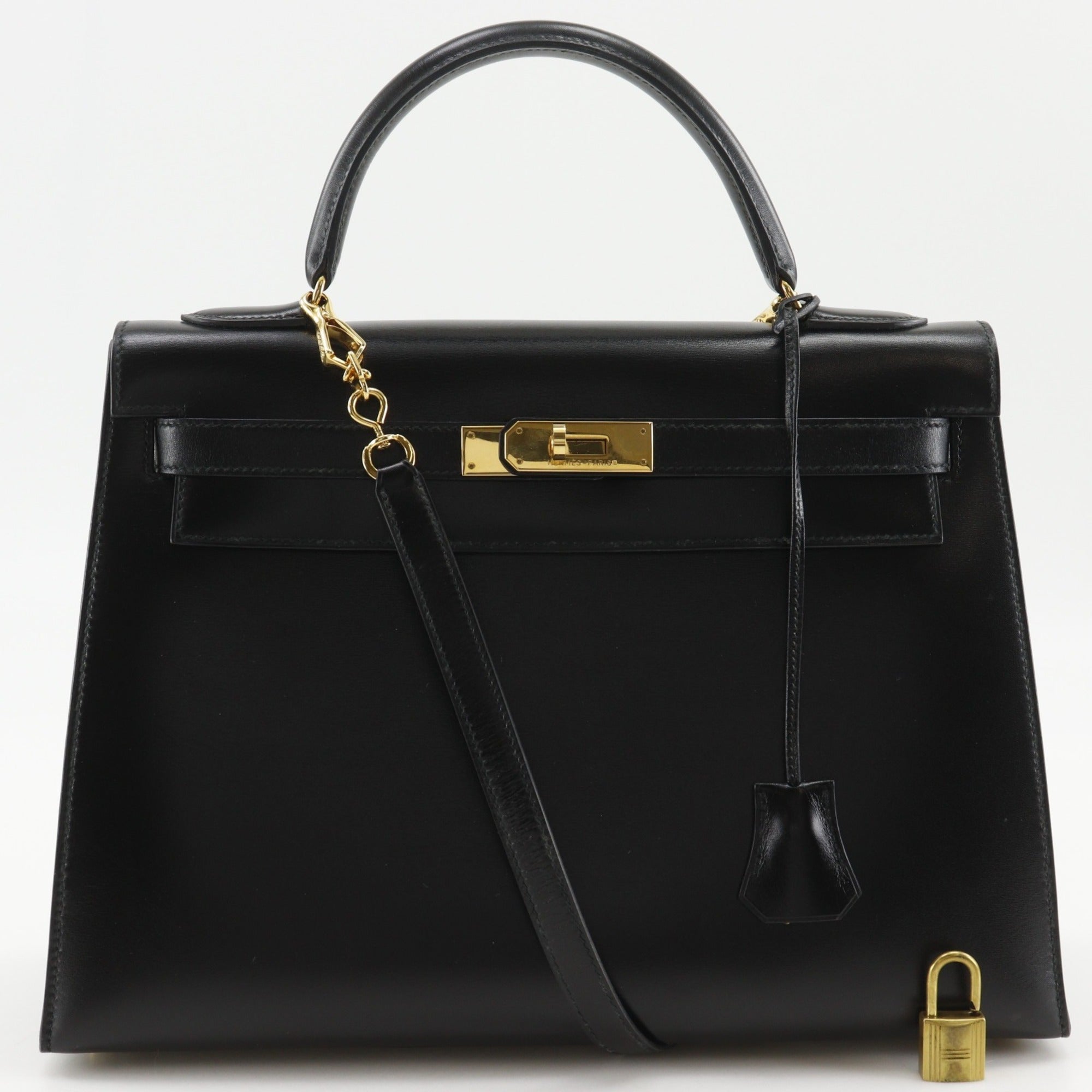 Hermes Kelly Black Box Calf Leather Handbag (Pre-Owned)