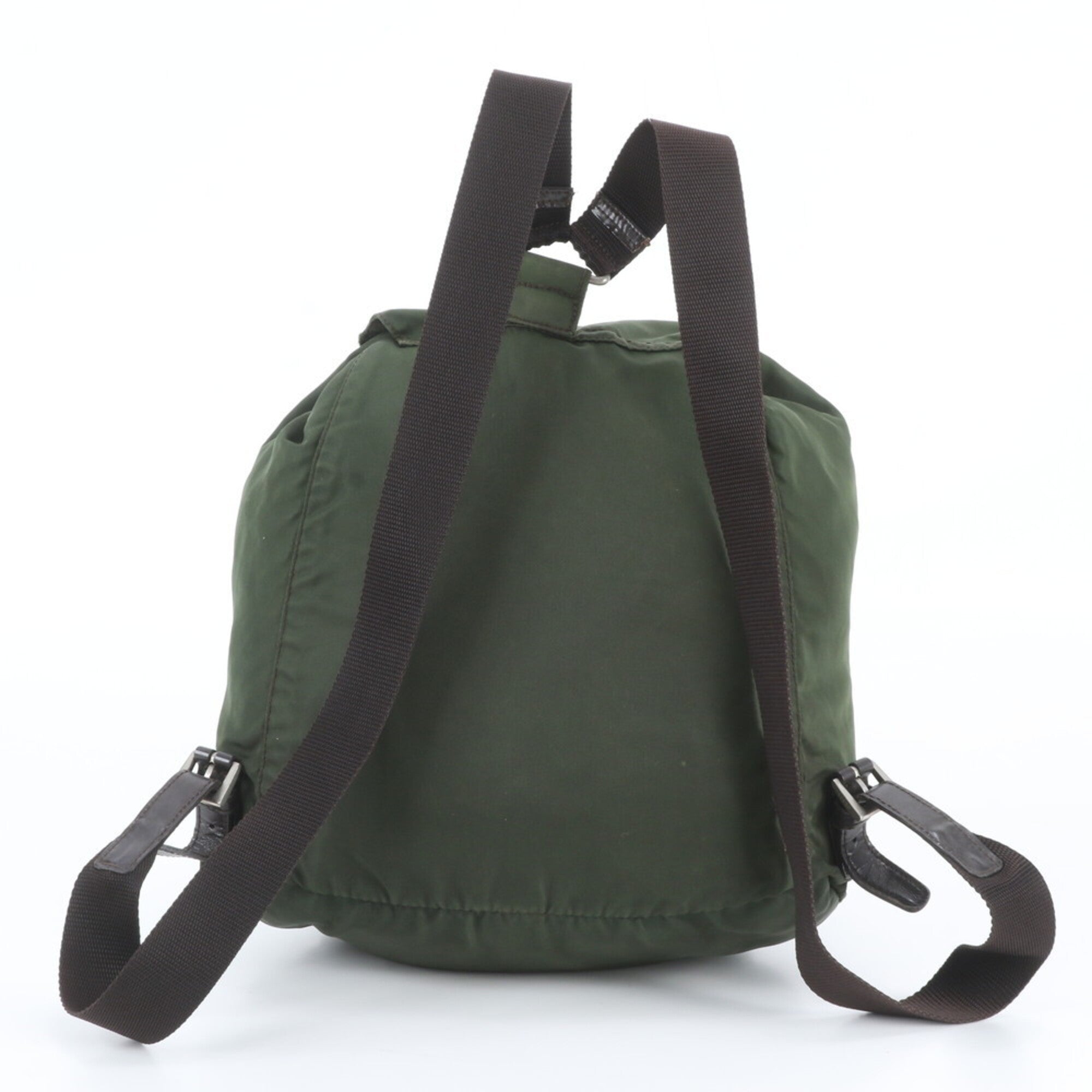 Prada Brown Green Khaki Leather Nylon Backpack (Pre-Owned)