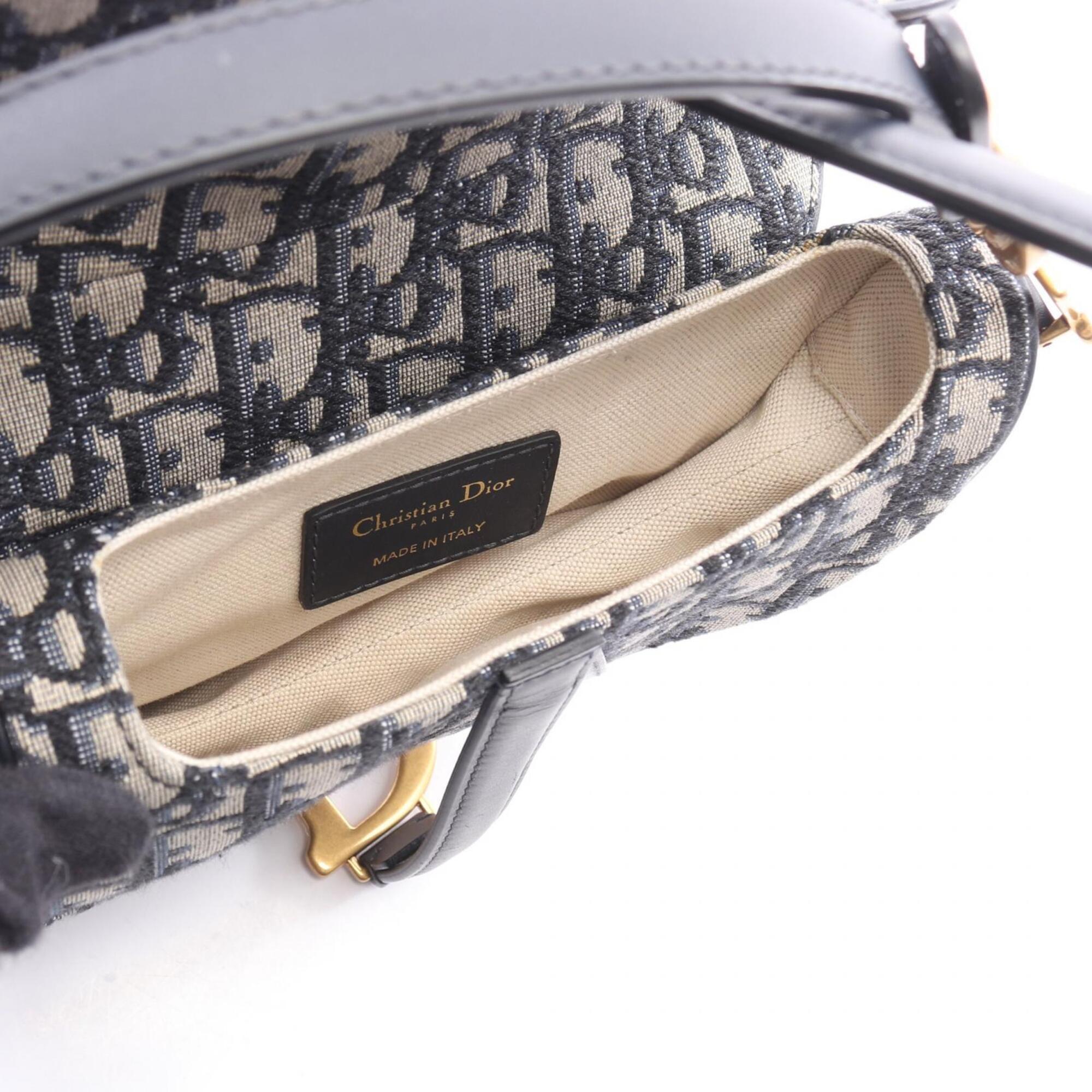 Christian Dior Beige Navy Canvas Leather Handbag Saddle Bag (Pre-Owned)
