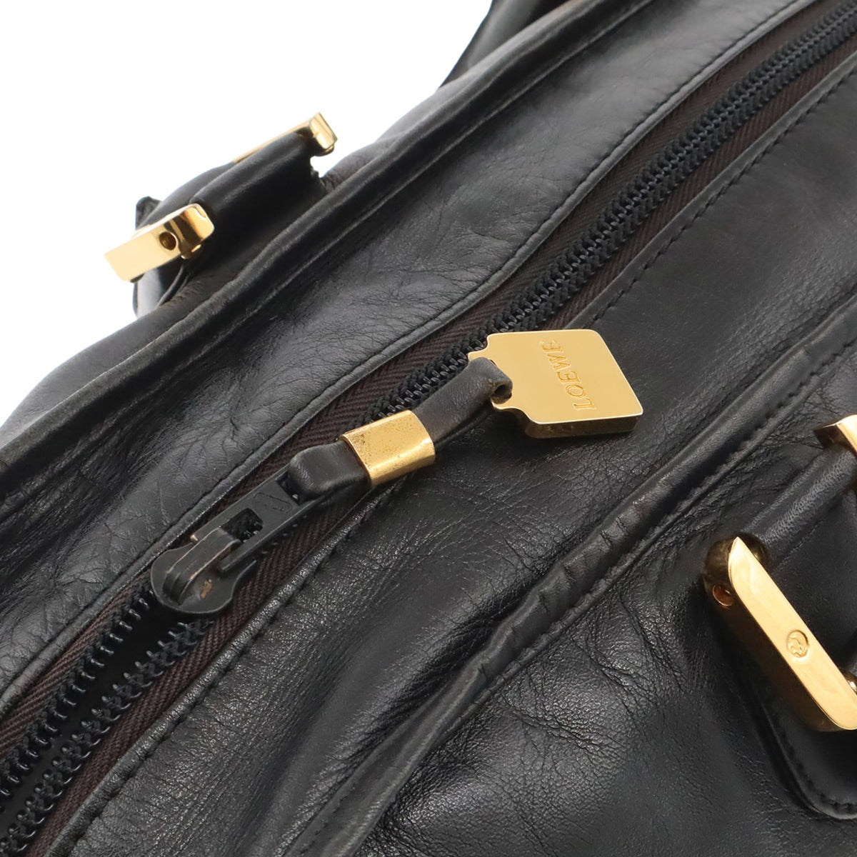 Loewe Amazona Black Leather Boston Bag Handbag (Pre-Owned)
