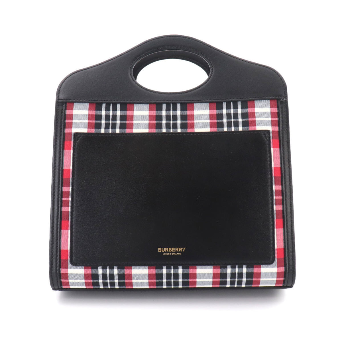 Burberry Black Red Color Leather Nylon Handbag (Pre-Owned)
