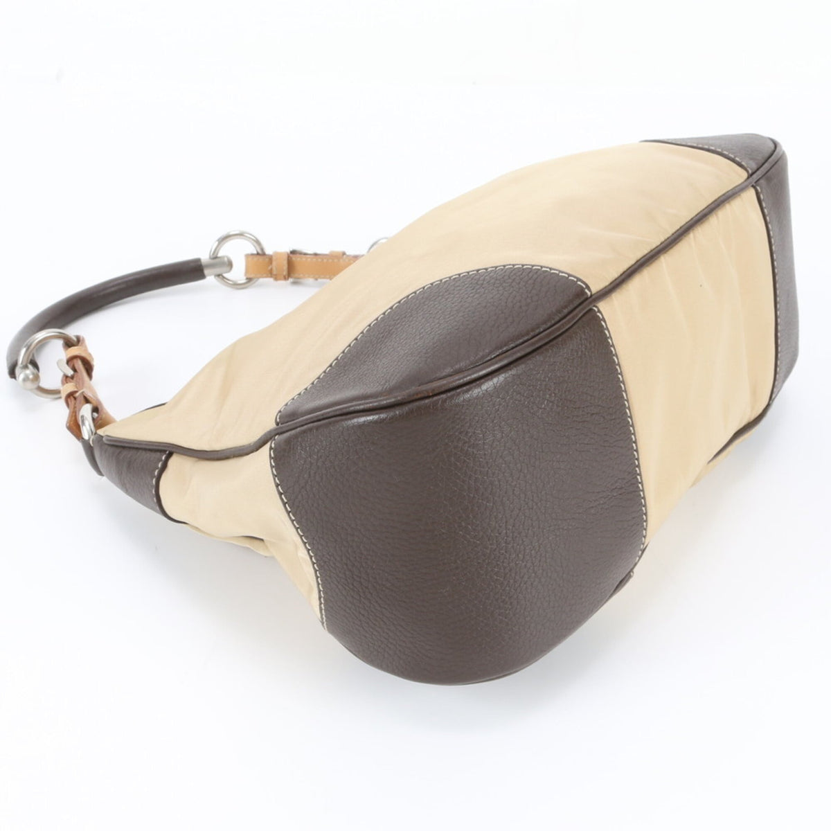 Prada Beige Leather Nylon Handbag Shoulder Bag (Pre-Owned)