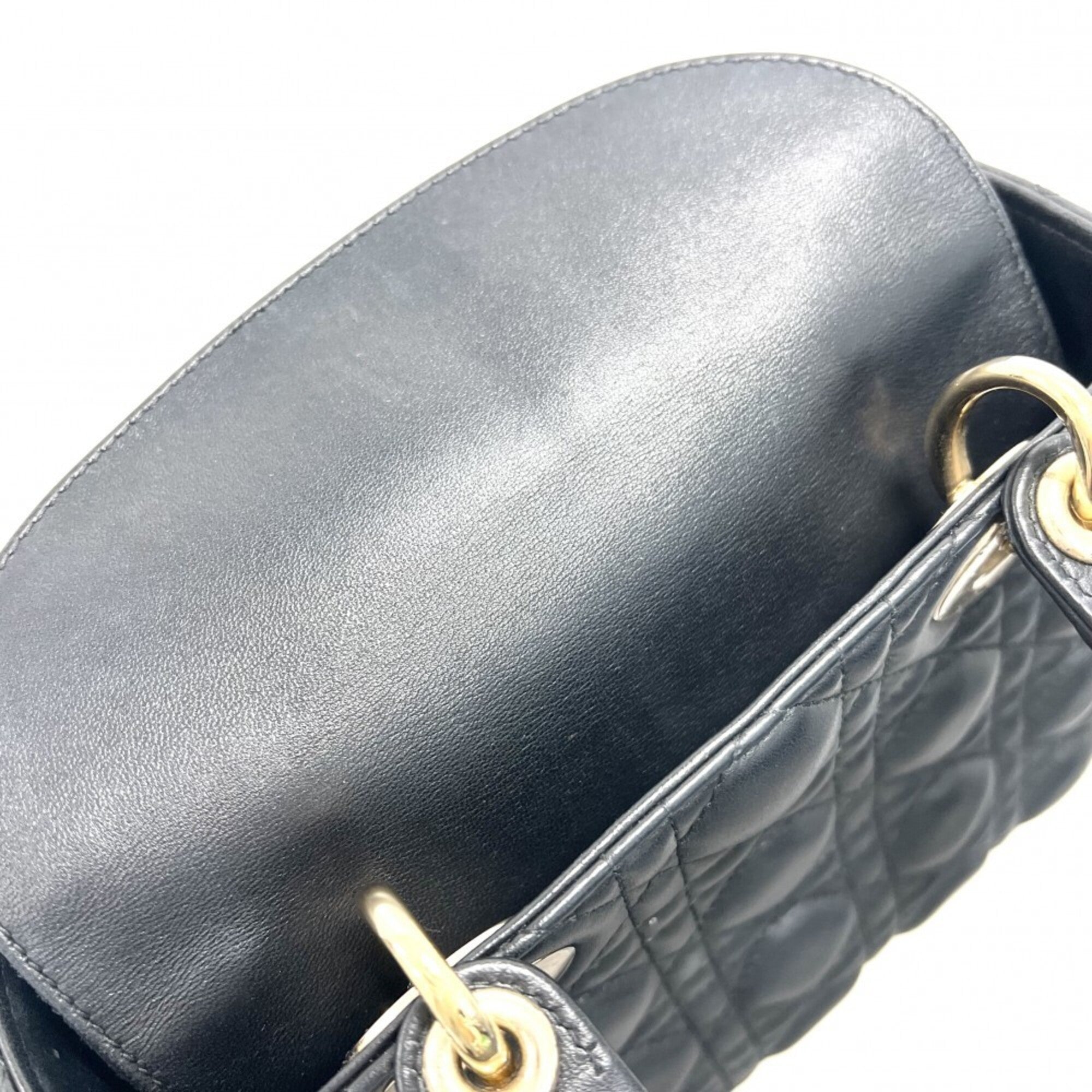 Christian Dior Lady Dior Black Leather Handbag Shoulder Bag (Pre-Owned)