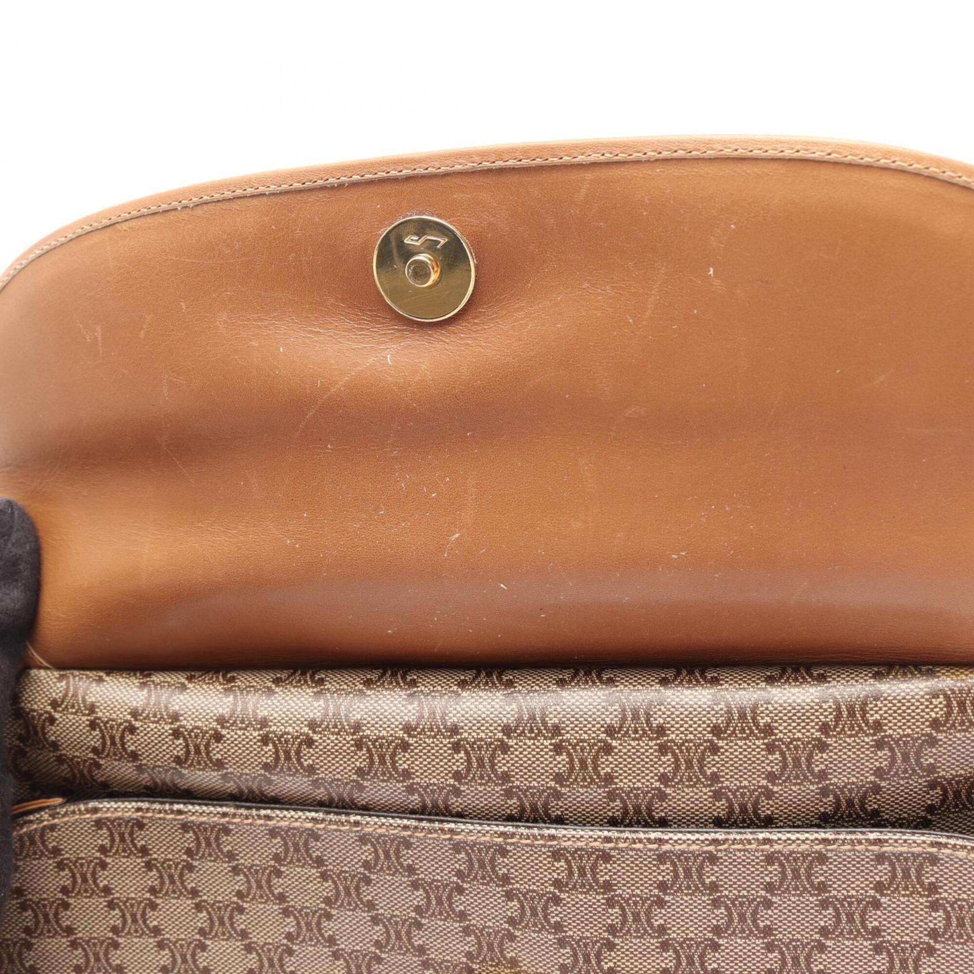 Celine Brown Coated Canvas Leather Handbag Shoulder Bag (Pre-Owned)