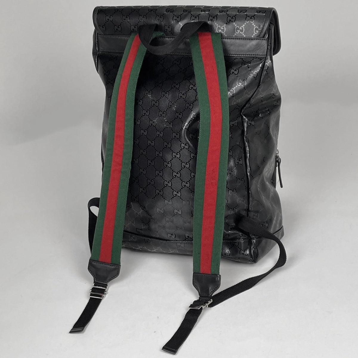 Gucci Gg Imprimé Black Coated Canvas Backpack (Pre-Owned)