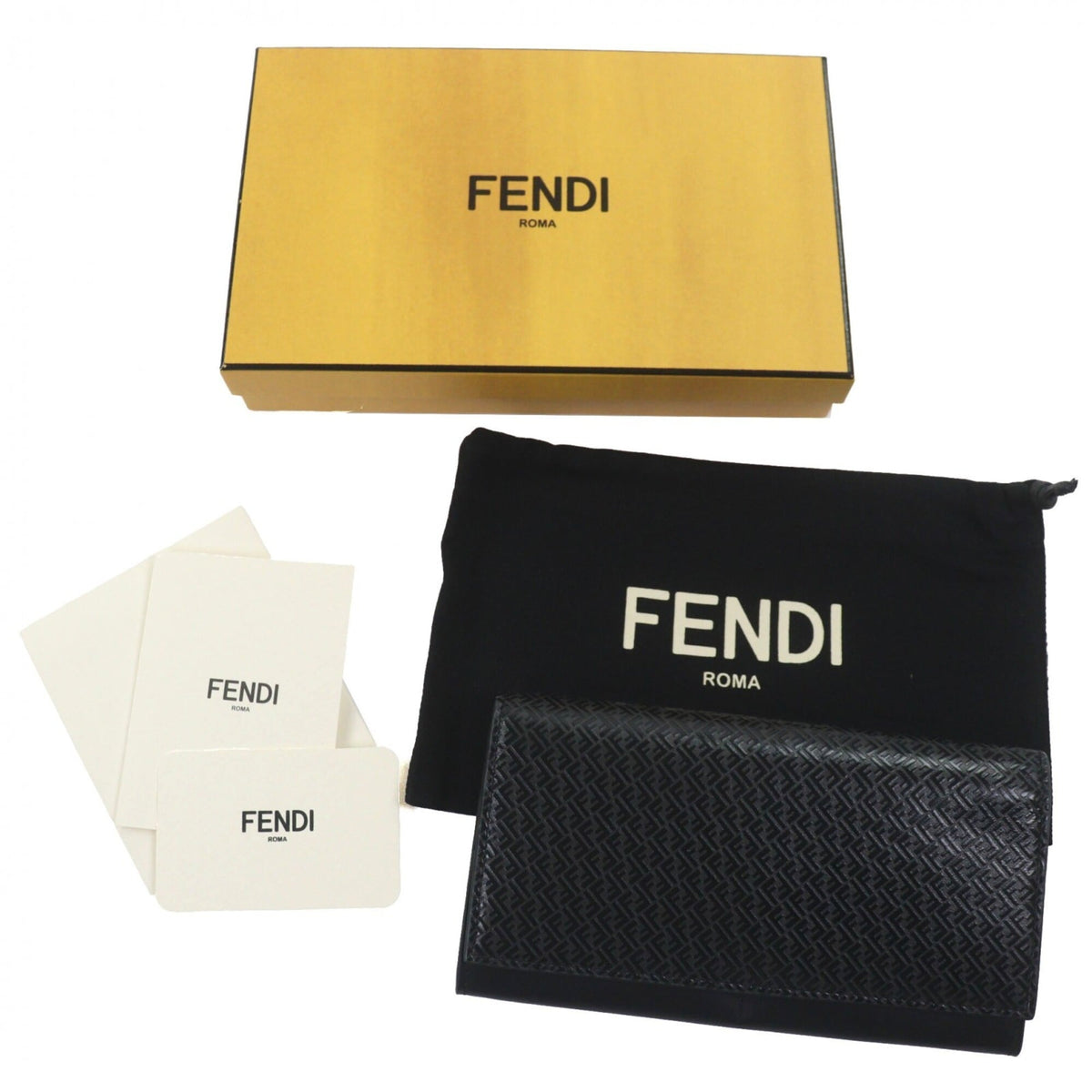 Fendi Black Leather Long Wallet (Bi-Fold) (Pre-Owned)