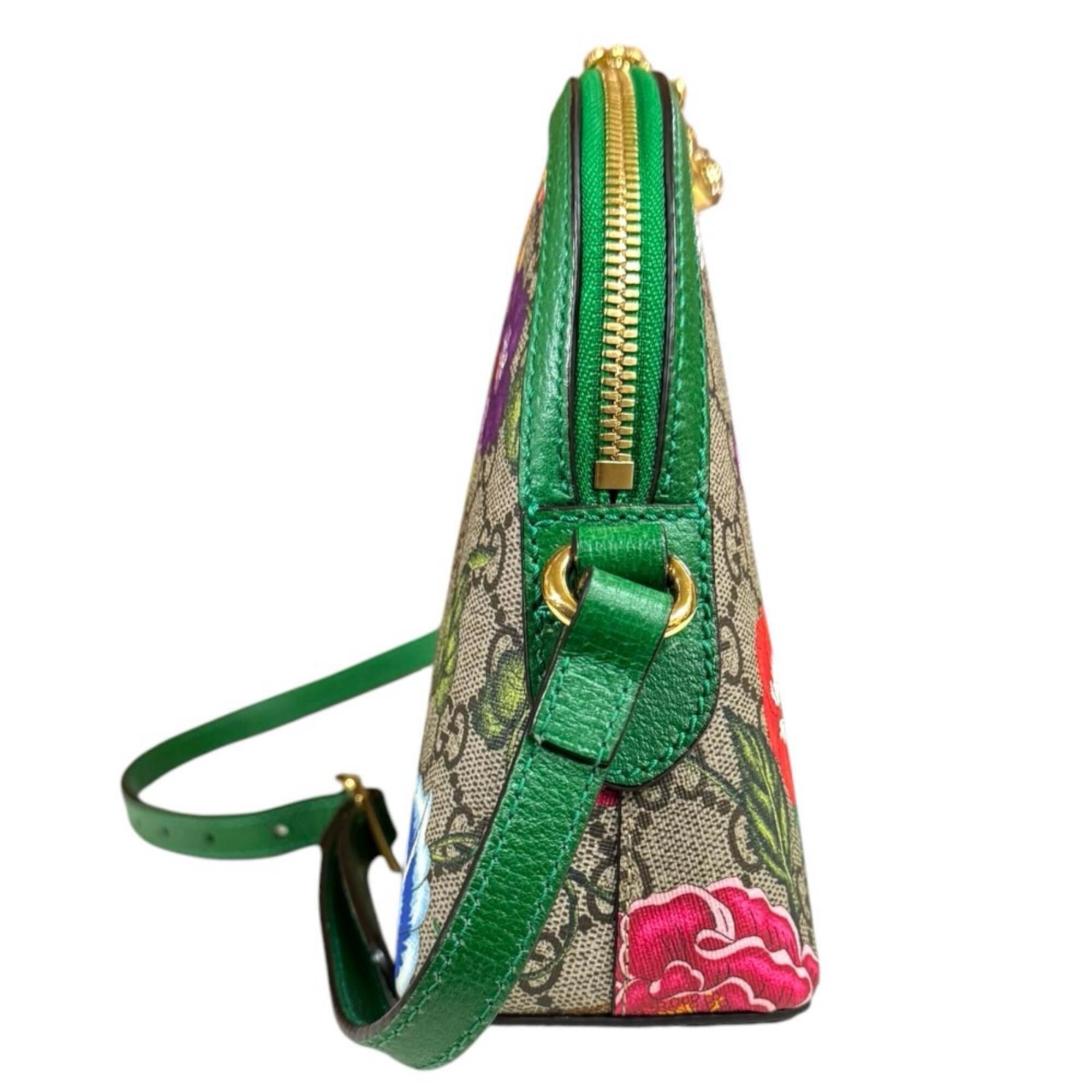 Gucci Green Multi-Color Gg Supreme Canvas Shoulder Bag (Pre-Owned)