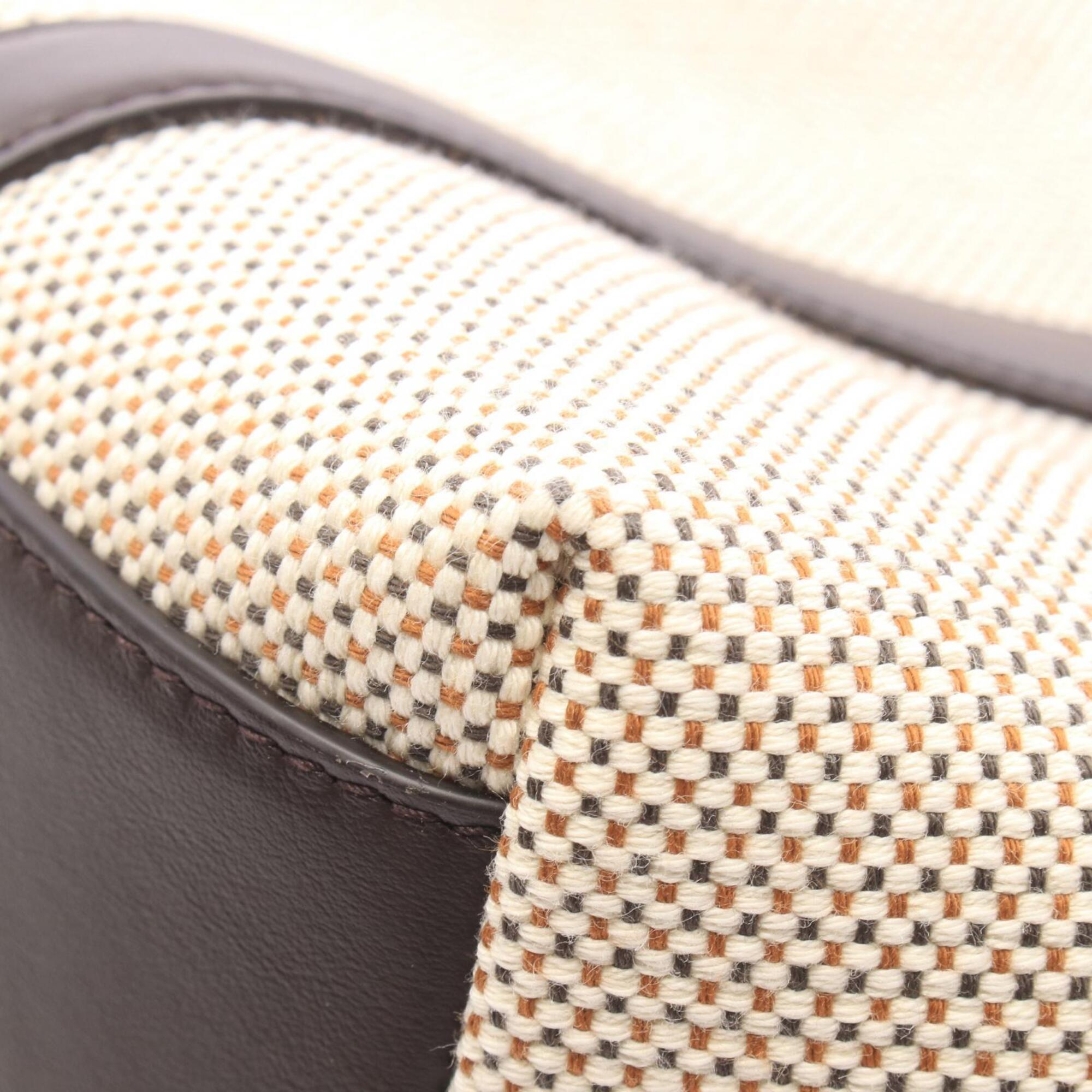 Salvatore Ferragamo Beige Brown Canvas Leather Handbag Tote Bag (Pre-Owned)