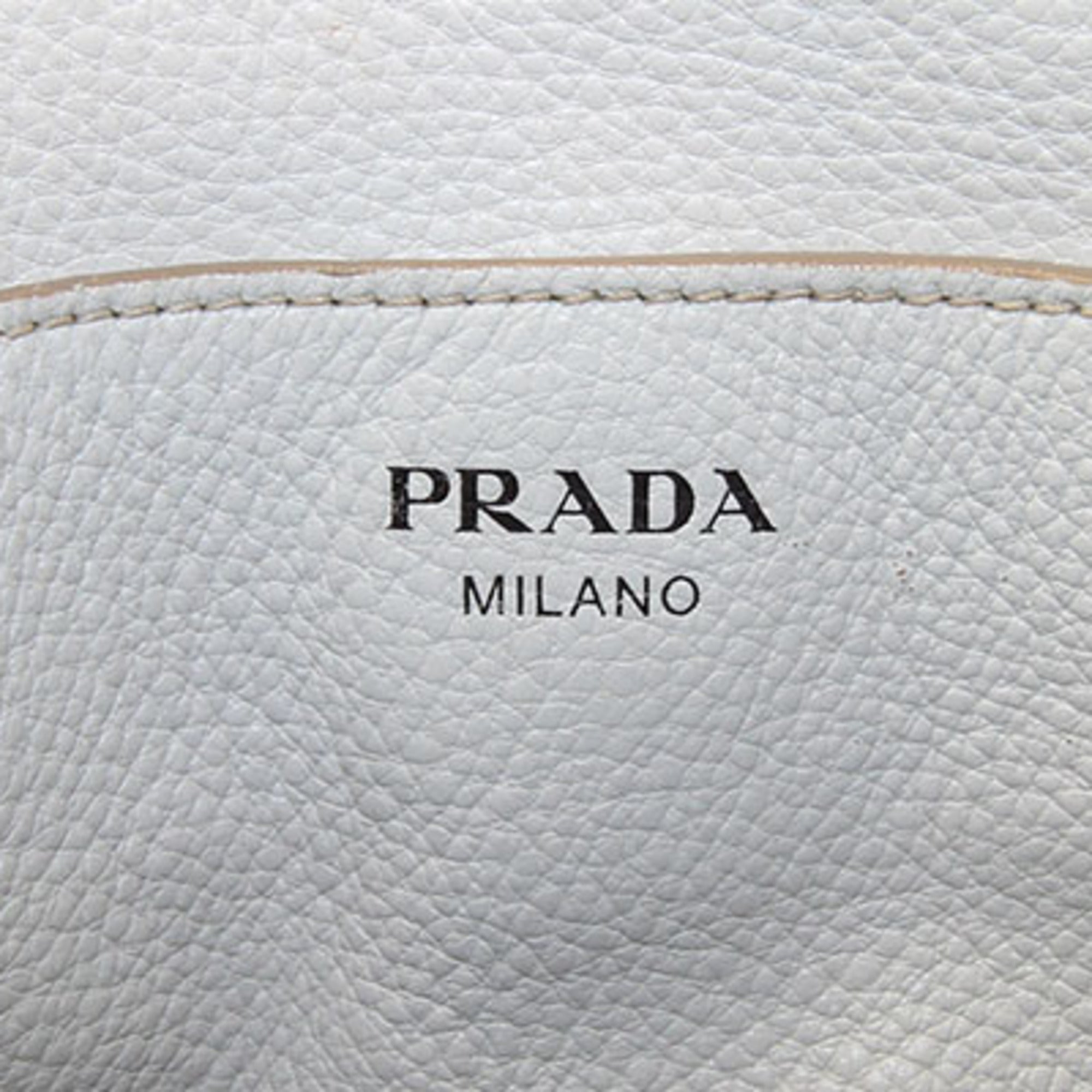 Prada Off-White Talco Leather Shoulder Bag (Pre-Owned)