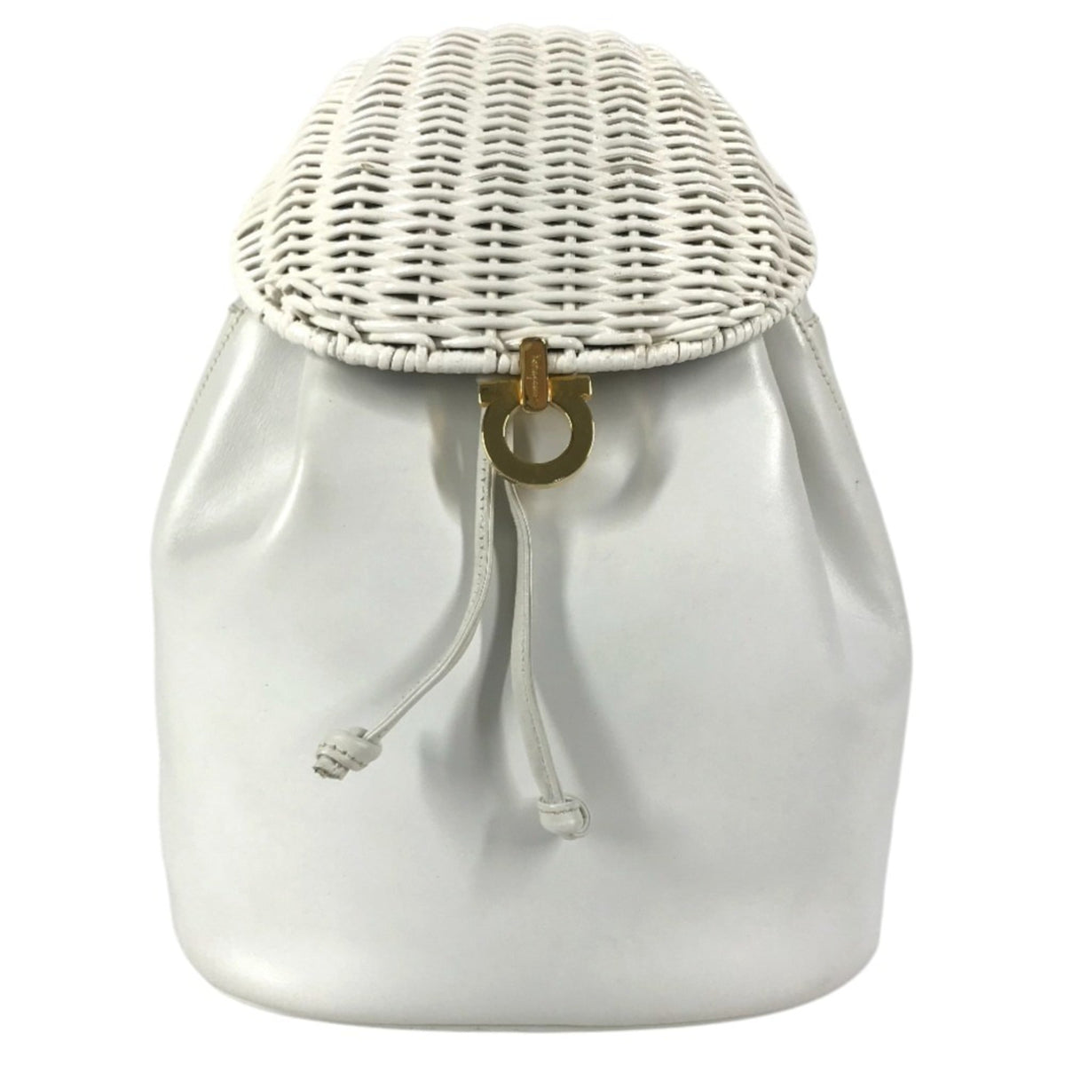 Salvatore Ferragamo Gancini White Straw Leather Backpack (Pre-Owned)