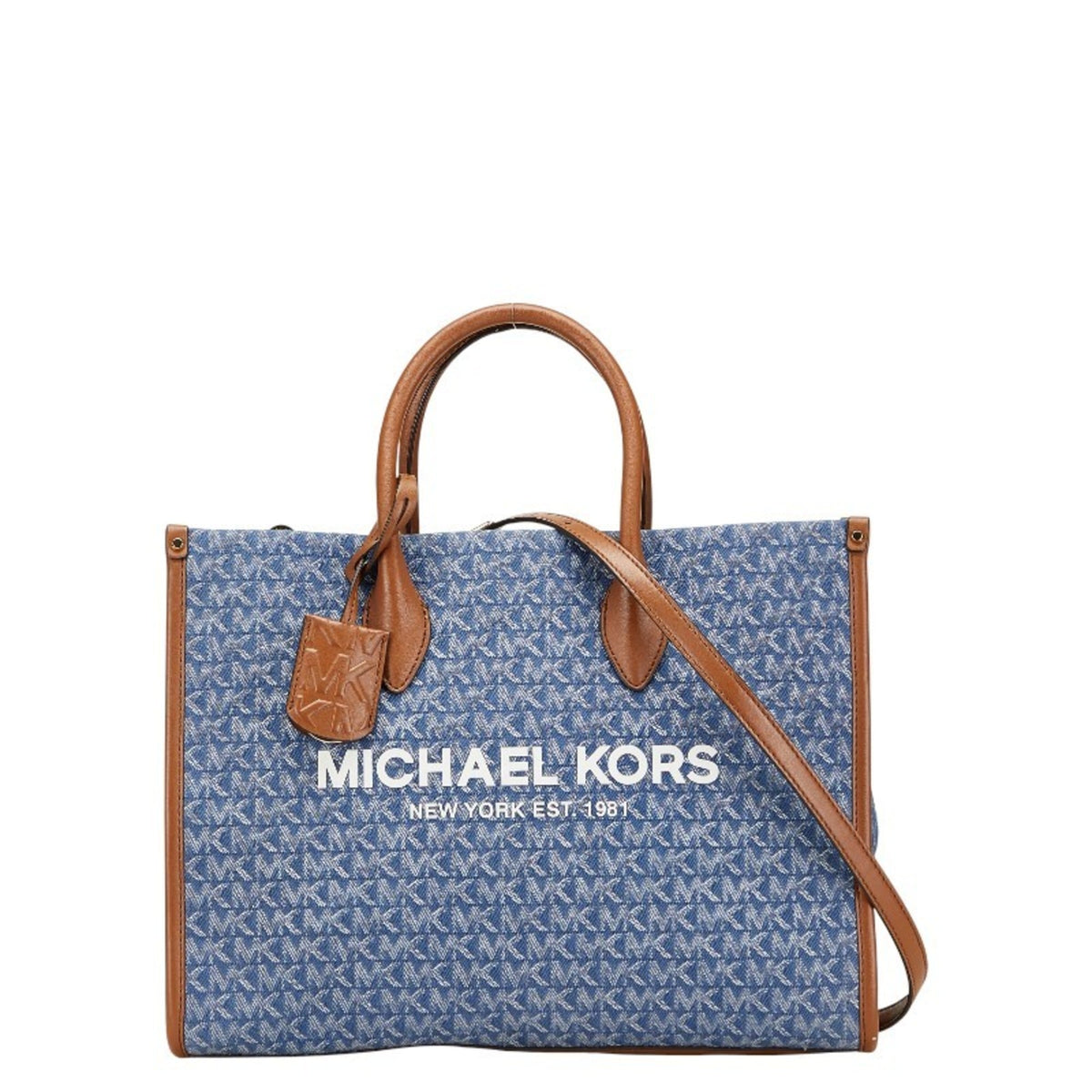 Michael Kors Blue Brown Canvas Leather Shoulder Bag Tote Bag (Pre-Owned)